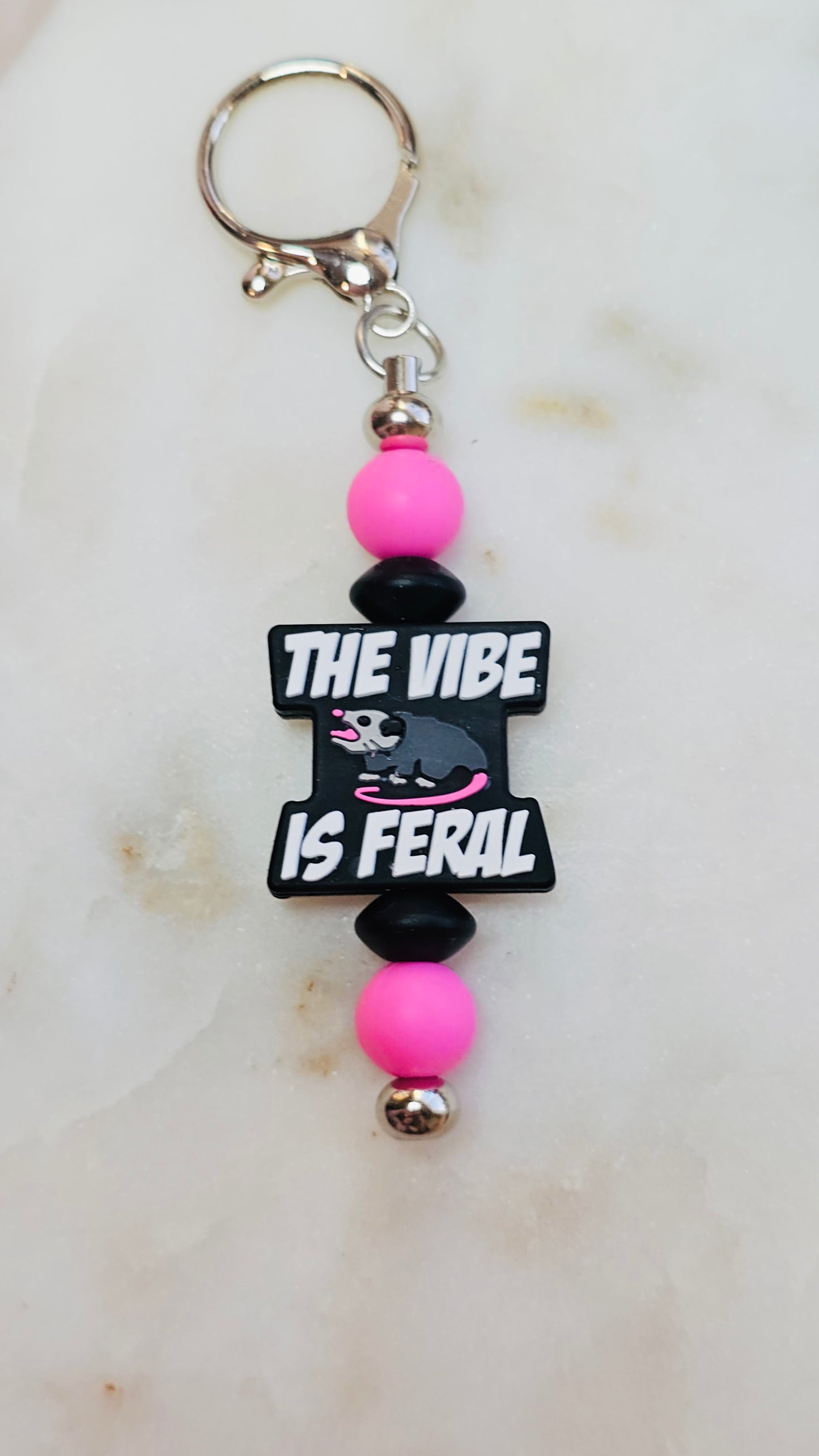 The Vibe Here is Feral Funny Keychain | Beaded Keychain | Sarcastic Gift | Bag Charm | Purse Accessory | Gag Gift for Her