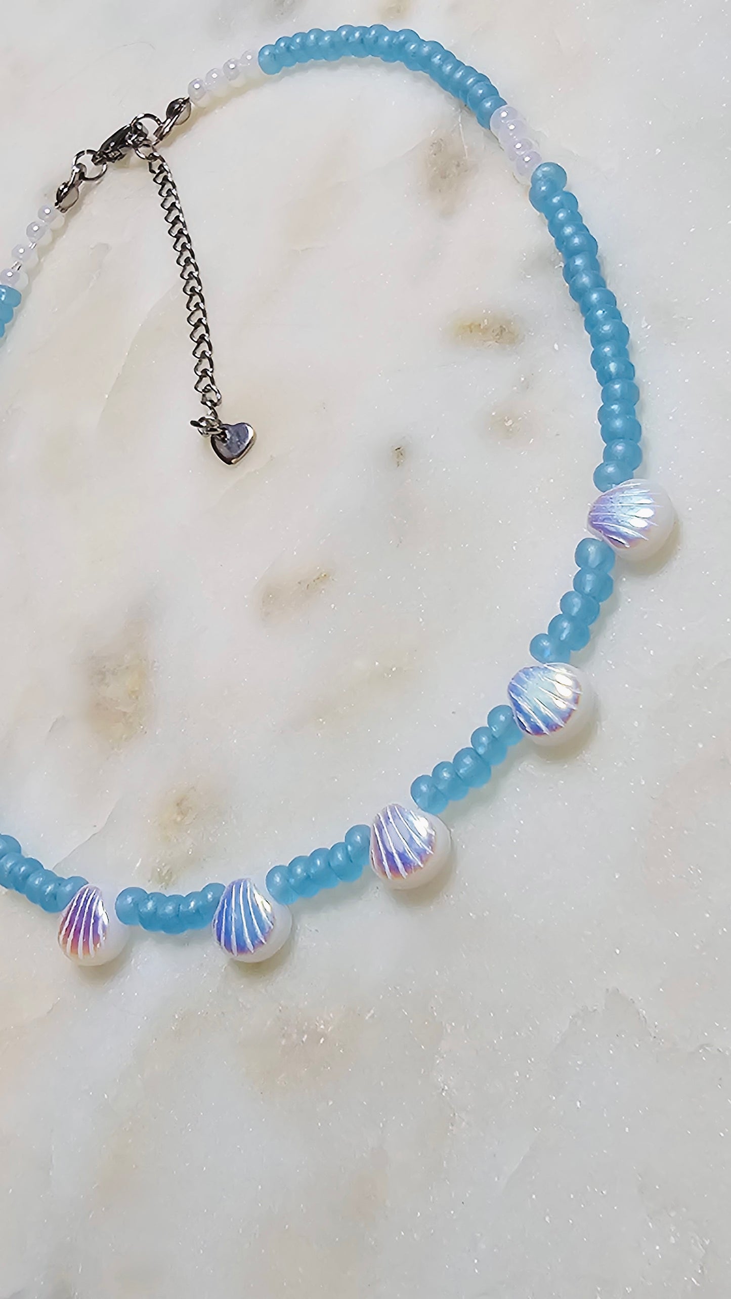 Beachy Summer Dainty Ocean Blue Necklace | Czech Blue Seed Beads Czech Shell Beads | Handmade Dainty Jewelry | Gift for Women