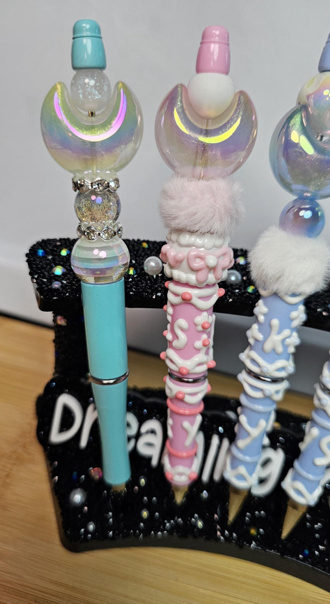 Sparkly Moon Beaded Pen |Faux Fur Accent, Celestial Stationery l Moon Pen | Moon Gift | Goddess Pen