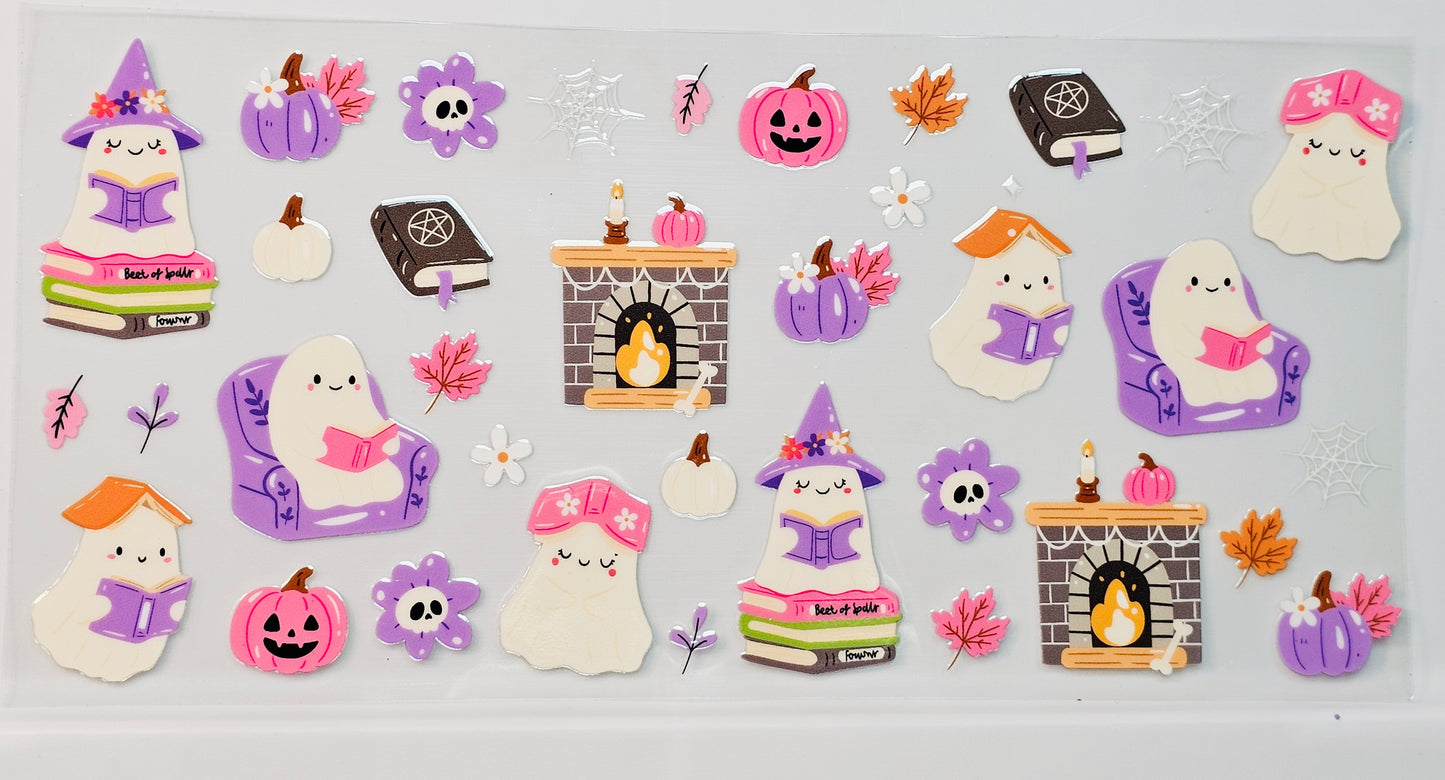 Halloween Ghosties Reading Fall Fireplace UVDTF Wrap 16 oz