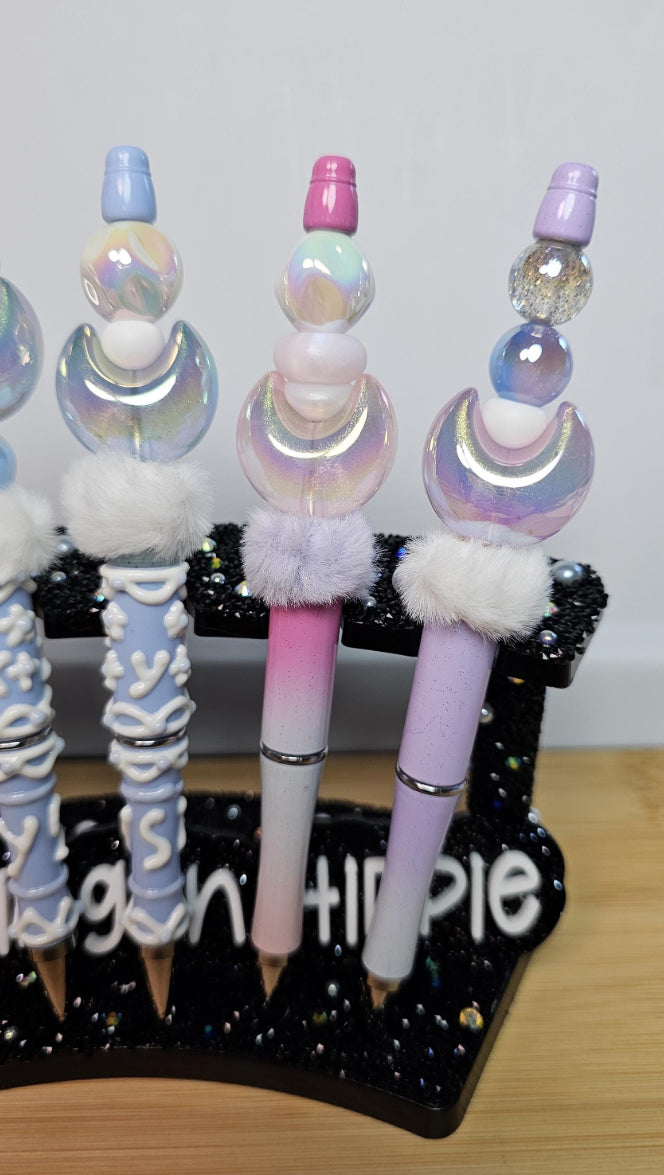 Sparkly Moon Beaded Pen |Faux Fur Accent, Celestial Stationery l Moon Pen | Moon Gift | Goddess Pen