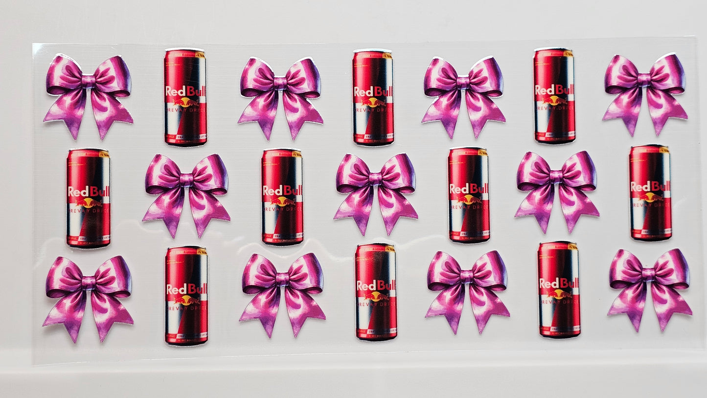Red Bull with Pink Bows Drink UVDTF Wrap 16 oz