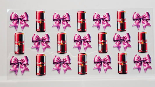 Red Bull with Pink Bows Drink UVDTF Wrap 16 oz