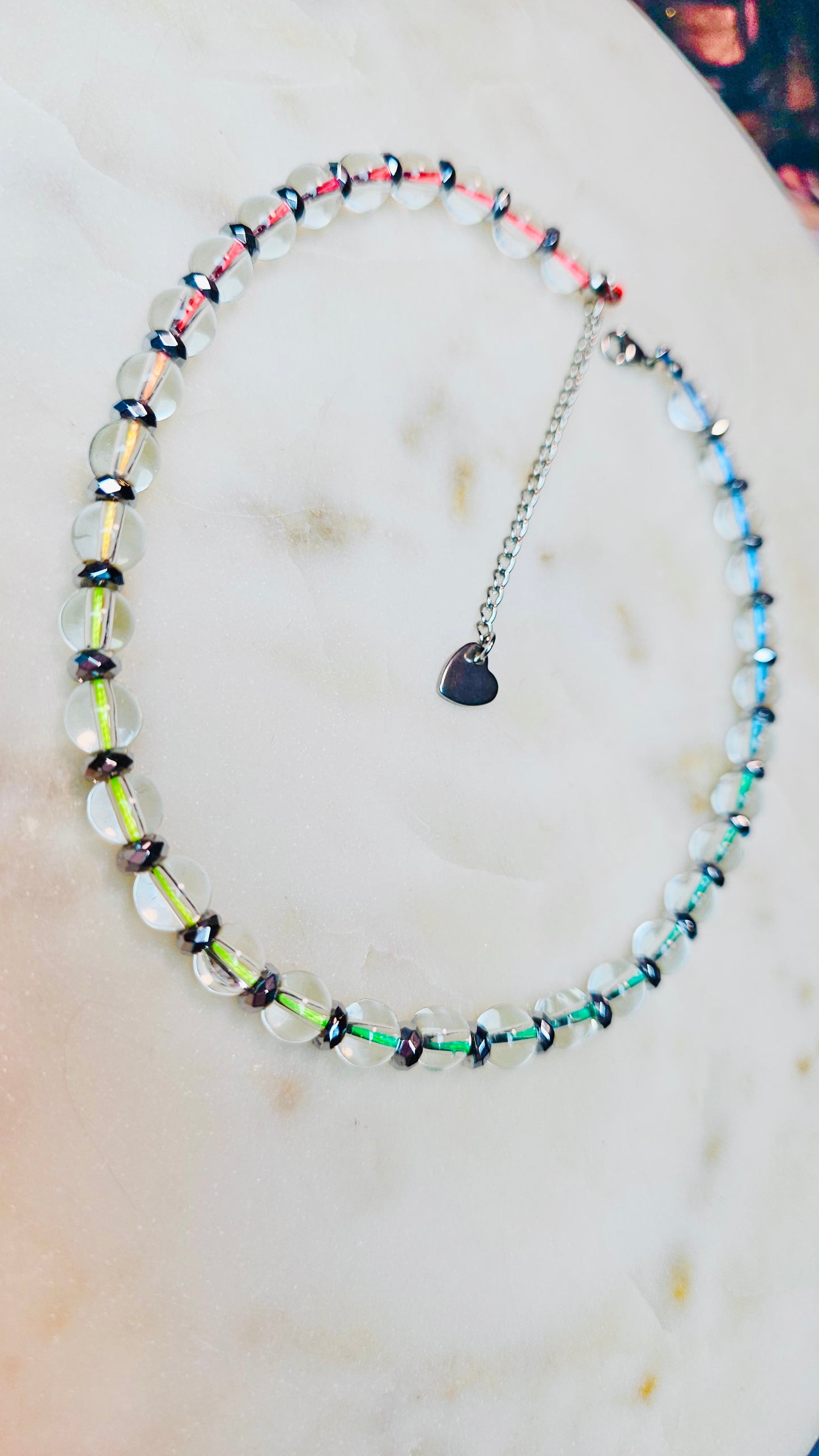Rainbow Prism Necklace™ | Clear Quartz & Hematite Choker Adjustable | Rainbow Crystal Necklace | Healing Jewelry | Rave Jewelry | Stainless Steel