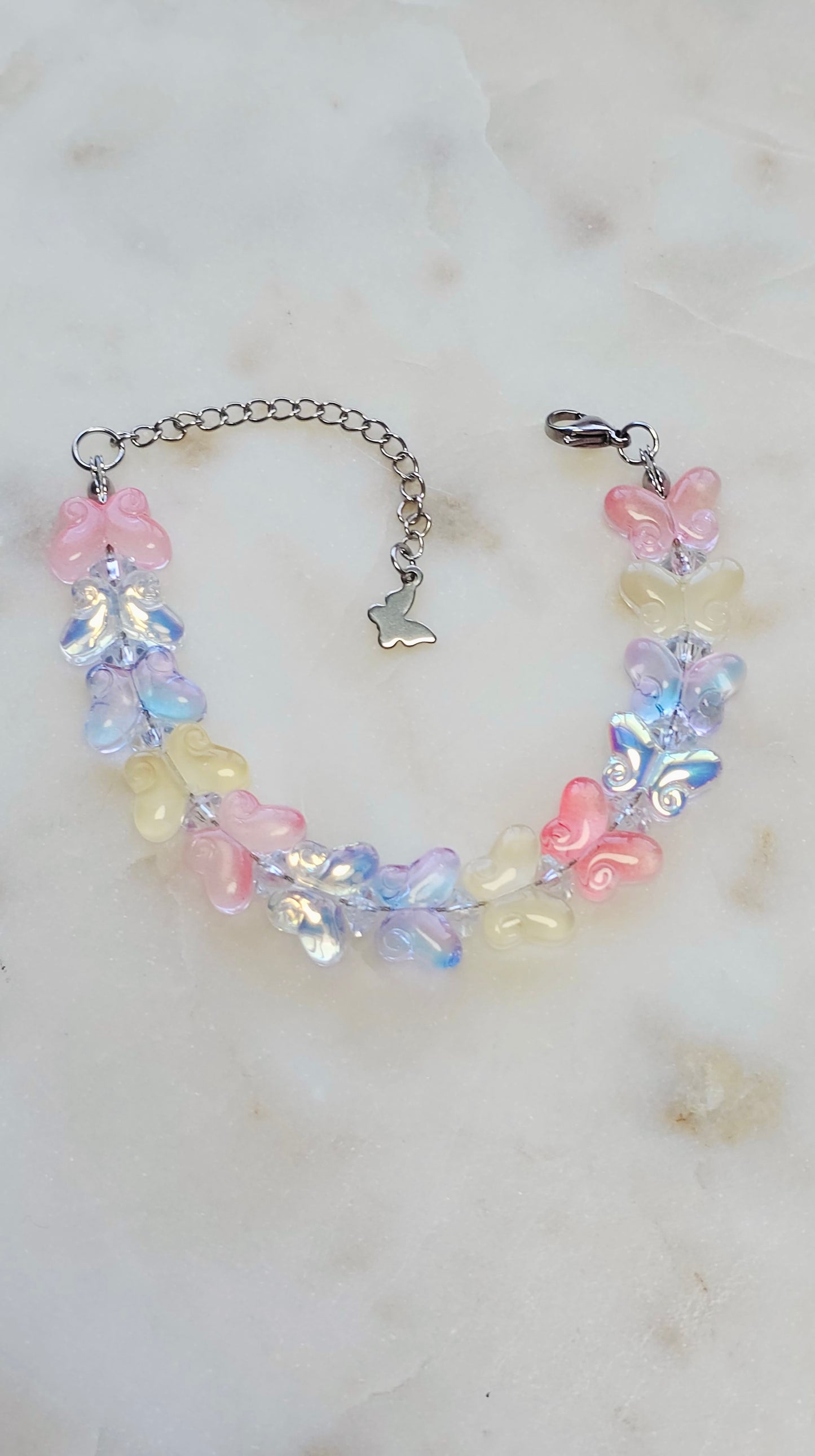 Color Shifting Glass Butterfly Bracelet | Adjustable Bracelet | Heart Jewelry | Raver Bracelet | Girly Bracelet | Fairy Core