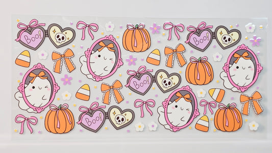 Girly Halloween Ghosties Candy Corn Pumpkins Bows Bats UVDTF Wrap 16 oz