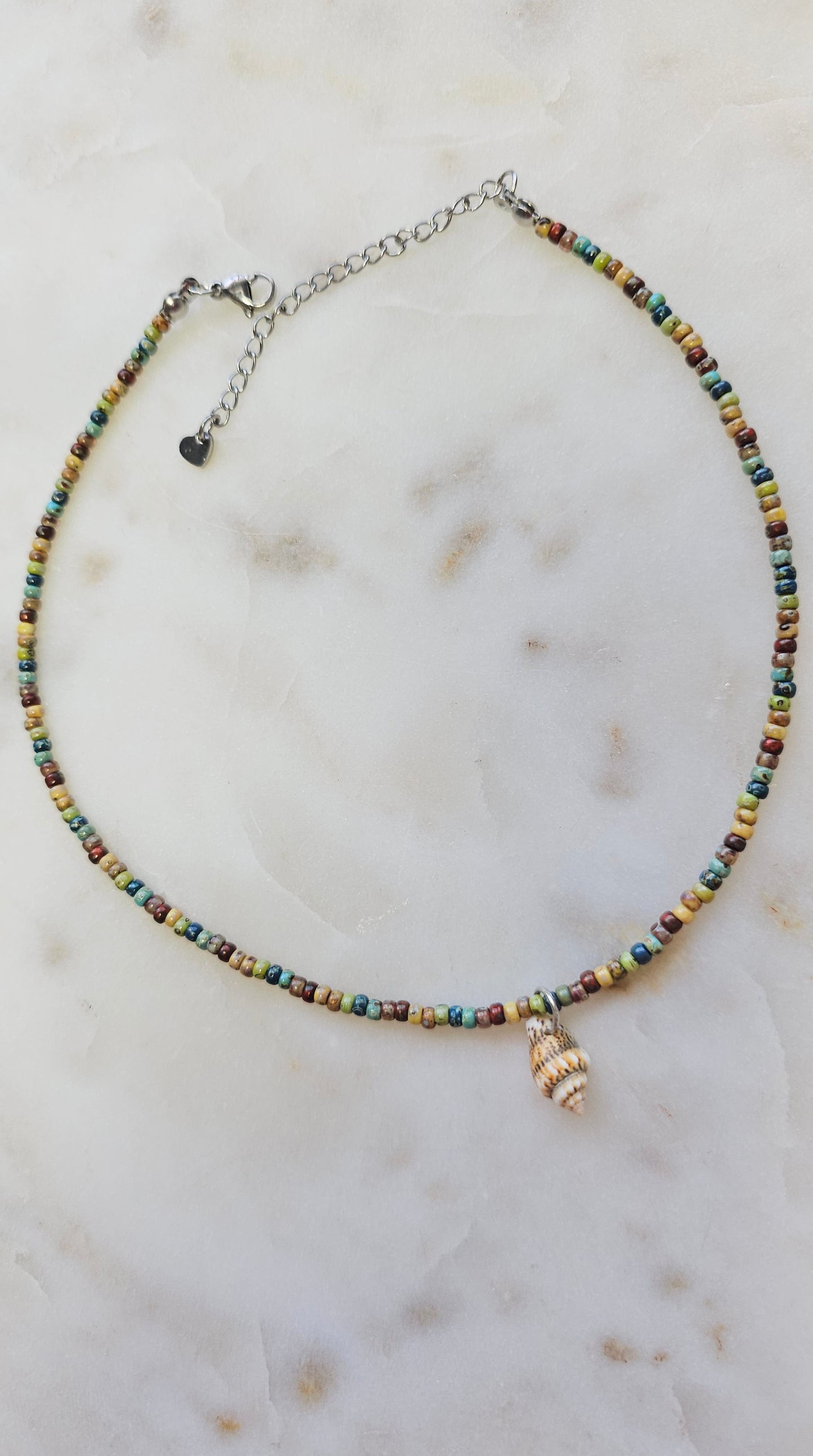 Beachy Summer Dainty Shell Necklace Choker | Czech Seed Beads Natural Shell Charm | Handmade Dainty Jewelry | Gift for Women