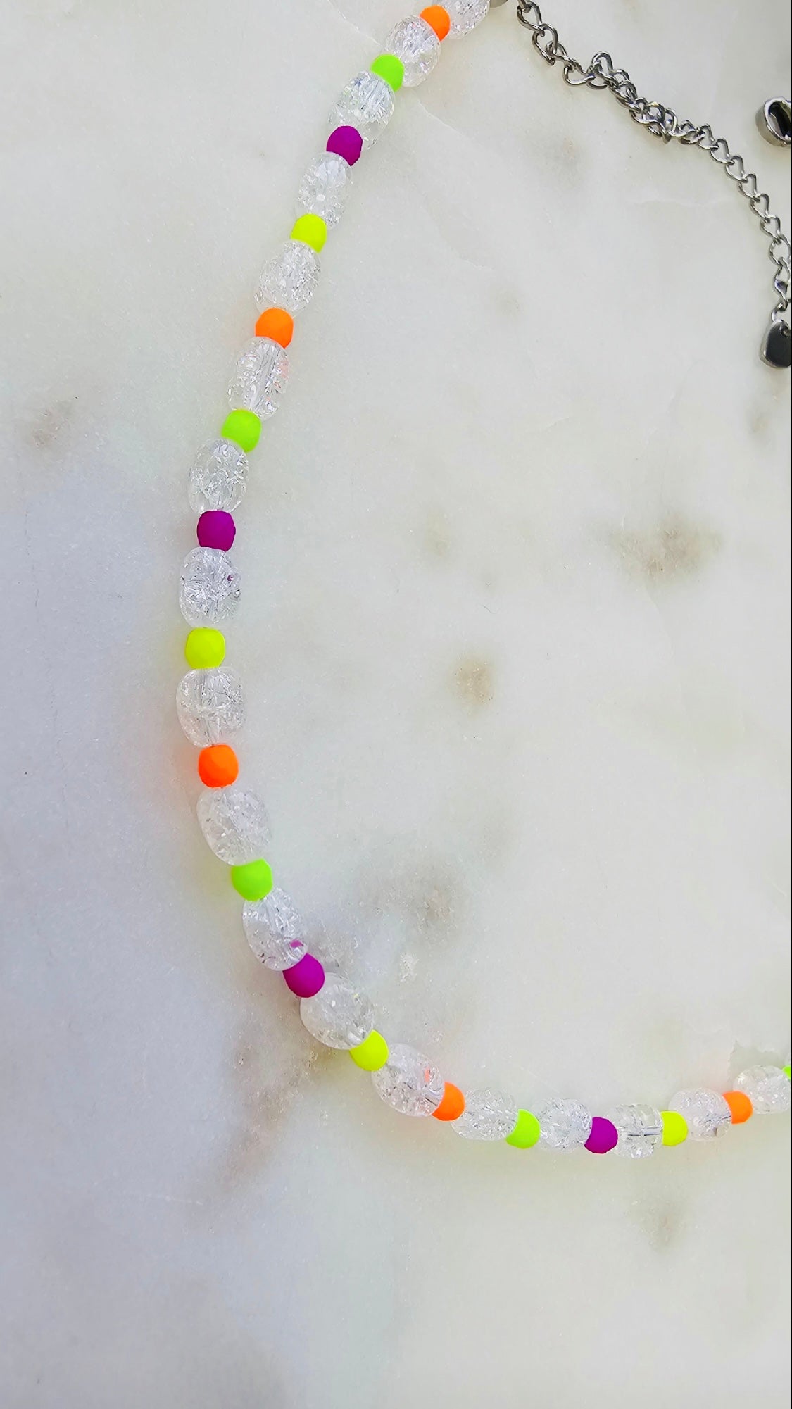 Frequency™ | Handmade Beaded Choker Necklace | Crackle Quartz | Neon Czech Seed Beads | Crystal Jewelry | Summer Necklace | Rave Jewelry