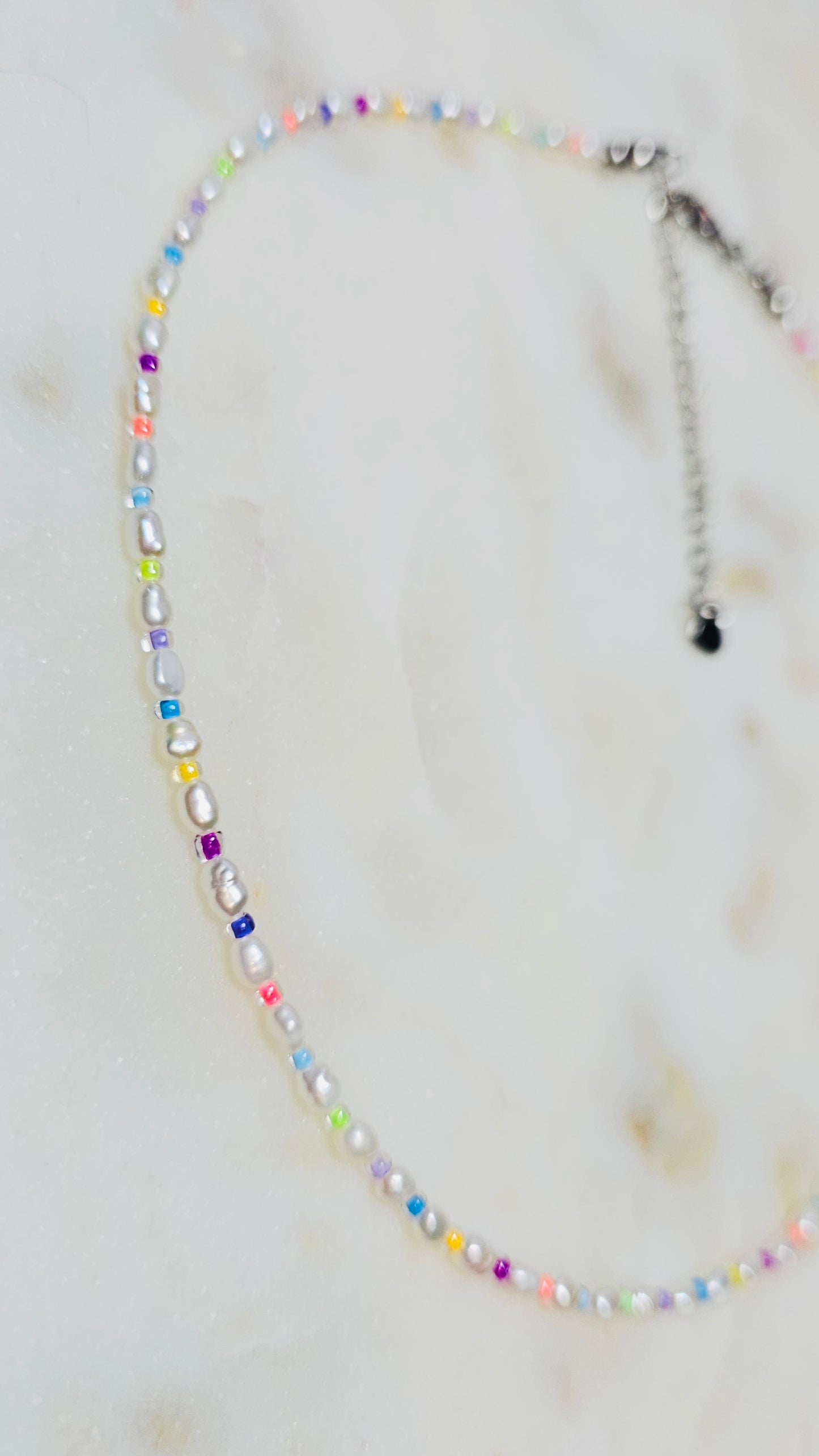 Prism™ Choker | Dainty Pearl & Czech Neon Seed Bead Necklace | Summer Neon Rave Jewelry | Y2K Festival Jewelry