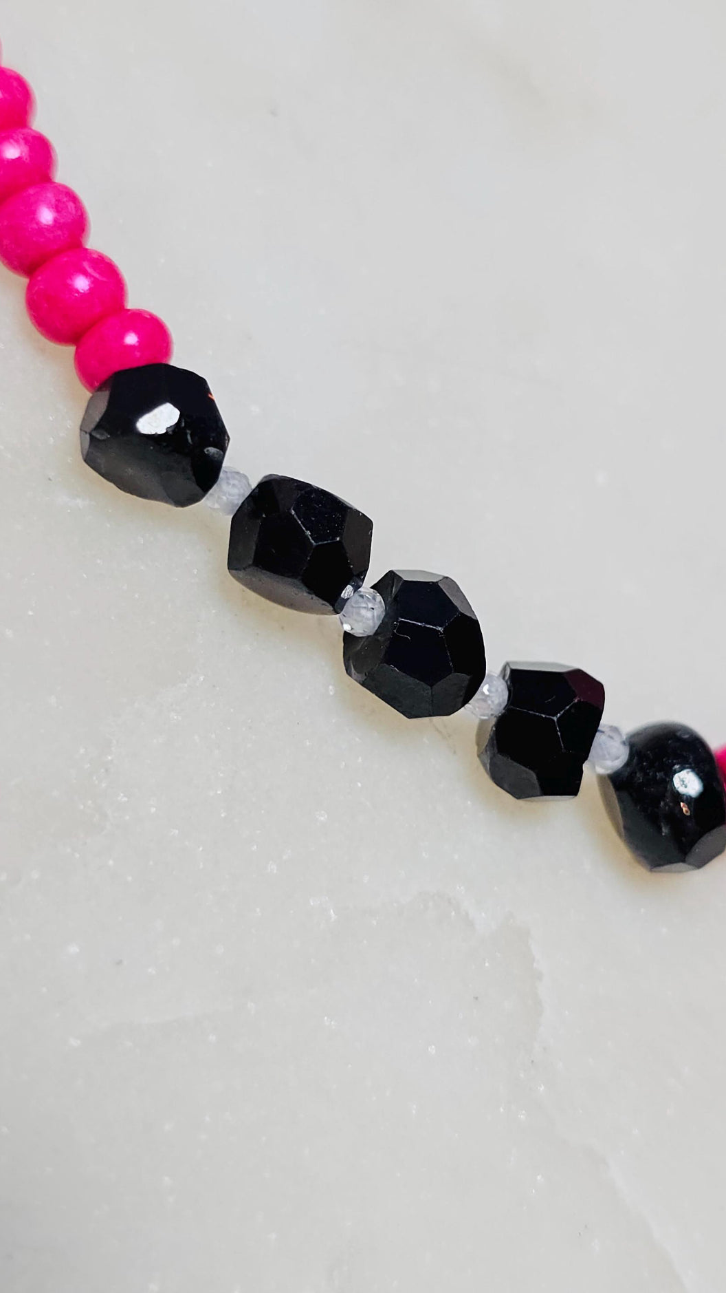 Not Today™ Black Tourmaline Clear Quartz Hot Pink Czech Bead Choker | Protection Crystal Necklace | Handmade Jewelry | Summer Neon Choker