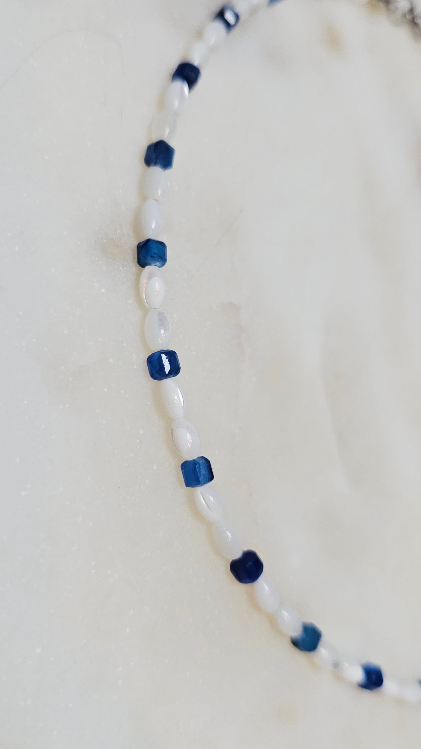 Ocean’s Peace™ Kyanite Dainty Pearl Choker Necklace | Truth & Clarity Crystal Jewelry | Crystal Necklace | Gift For Her | Feminine Jewelry