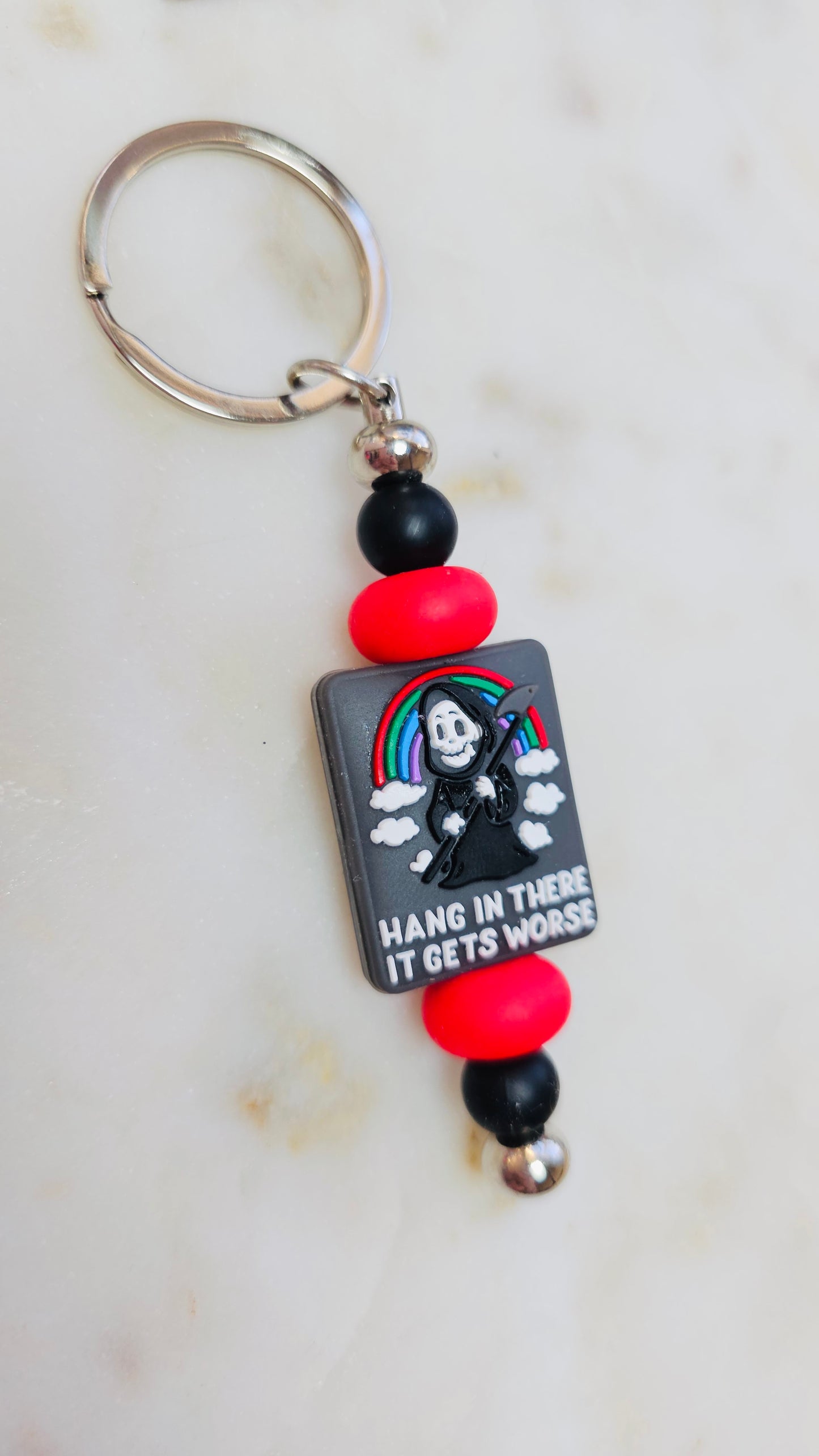 Hang in There it Gets Worse Funny Keychain | Beaded Keychain | Sarcastic Gift | Bag Charm | Purse Accessory | Gag Gift for Her