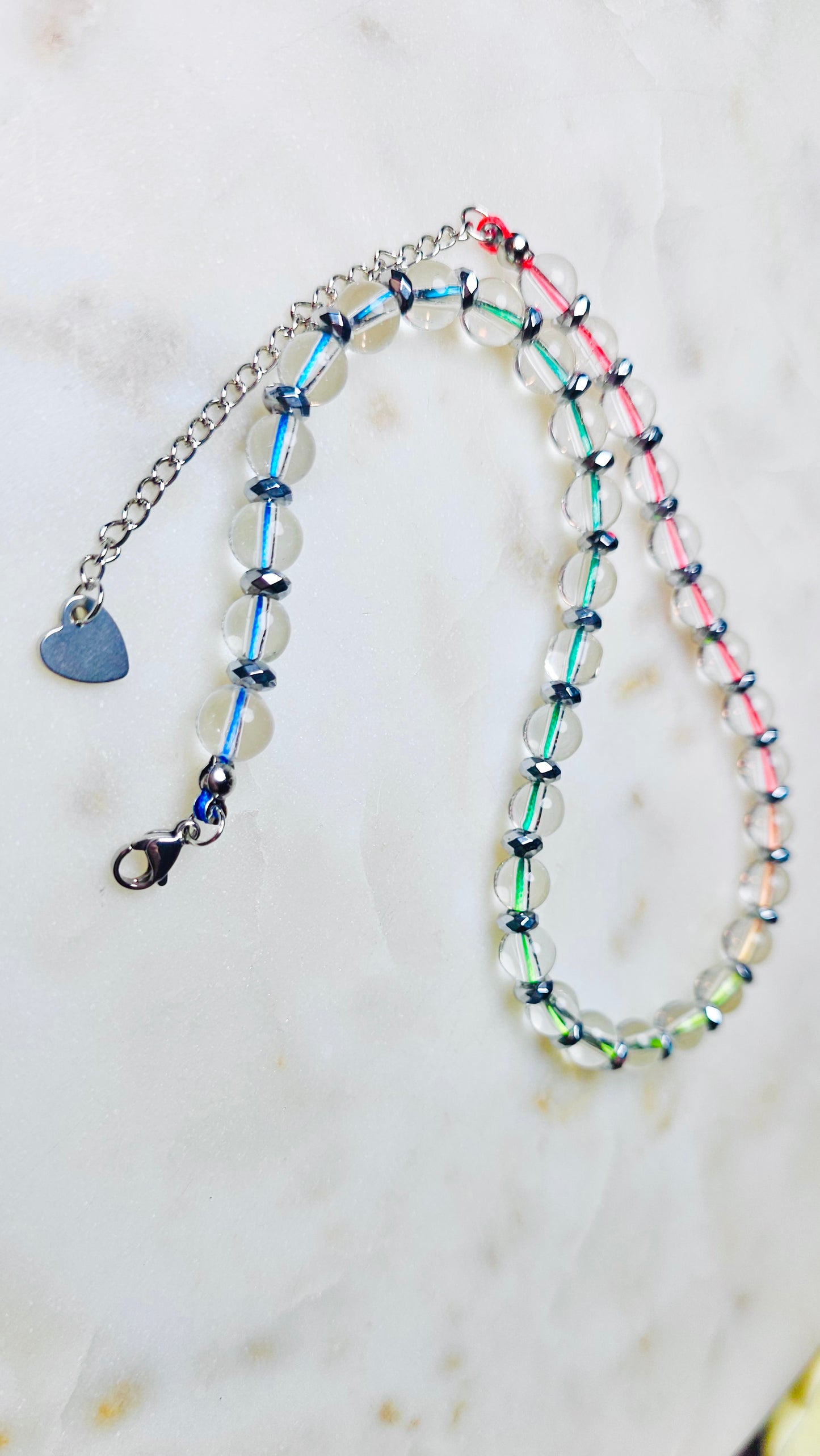Rainbow Prism Necklace™ | Clear Quartz & Hematite Choker Adjustable | Rainbow Crystal Necklace | Healing Jewelry | Rave Jewelry | Stainless Steel