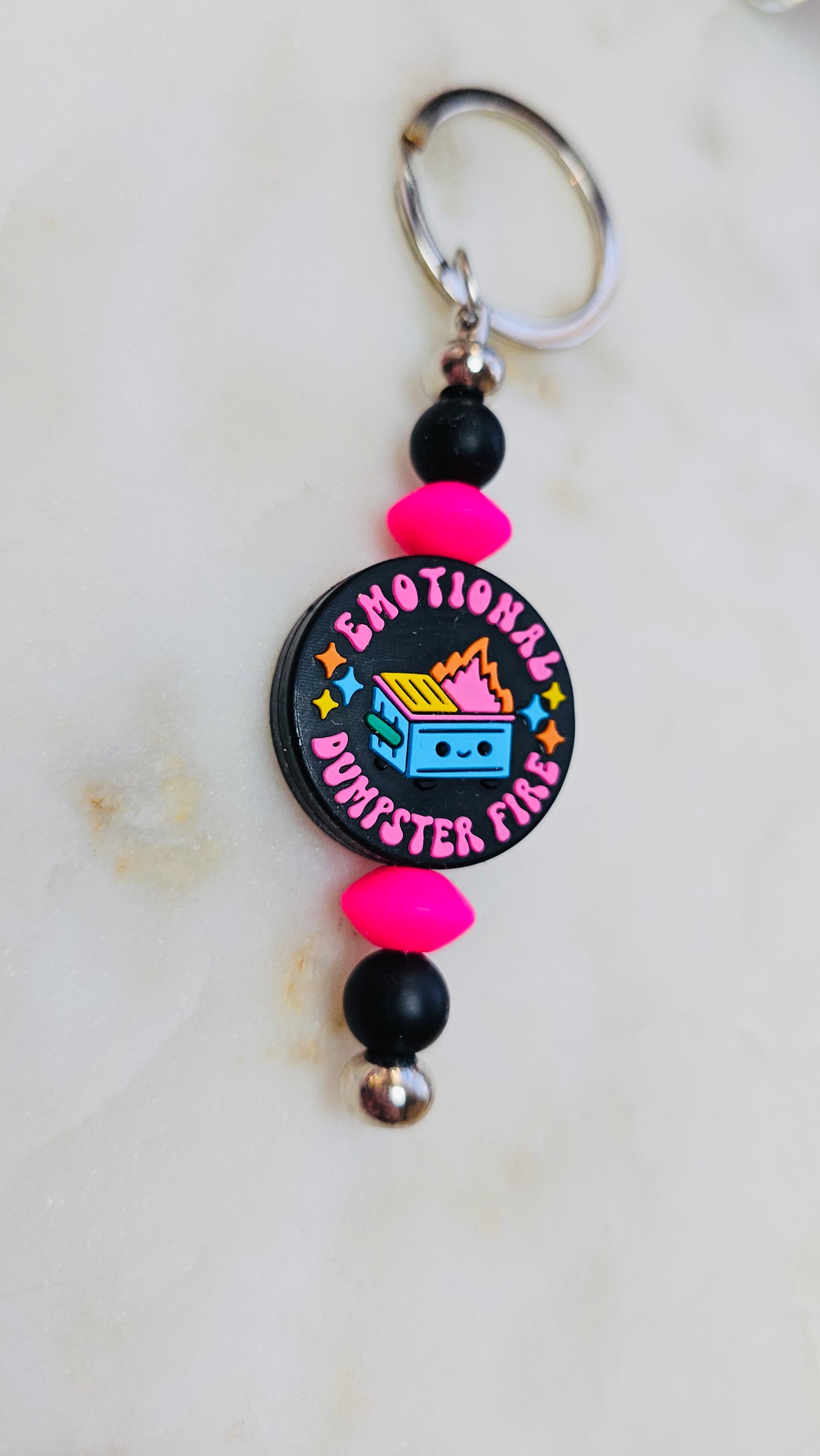 Emotional Dumpster Fire Funny Keychain | Beaded Keychain | Sarcastic Gift | Bag Charm | Purse Accessory | Gag Gift for Her