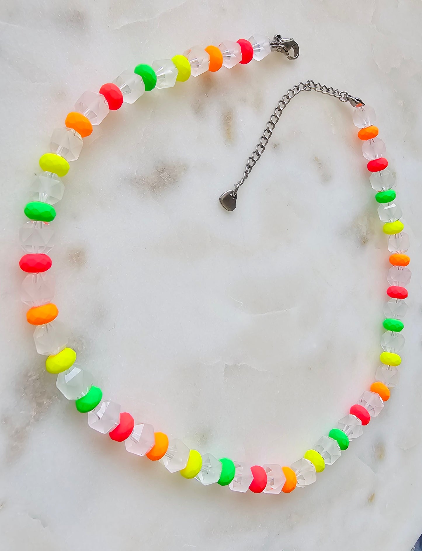 Neon Necklace | Neon Choker | Frosted Glass Matte Faceted 8 mm Beads with Czech Neon Beads | Beaded necklace | Summer Rave Necklace