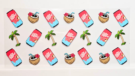 Dr Pepper with Coconuts and Palm Trees Summer Drink UVDTF Wrap 16 oz