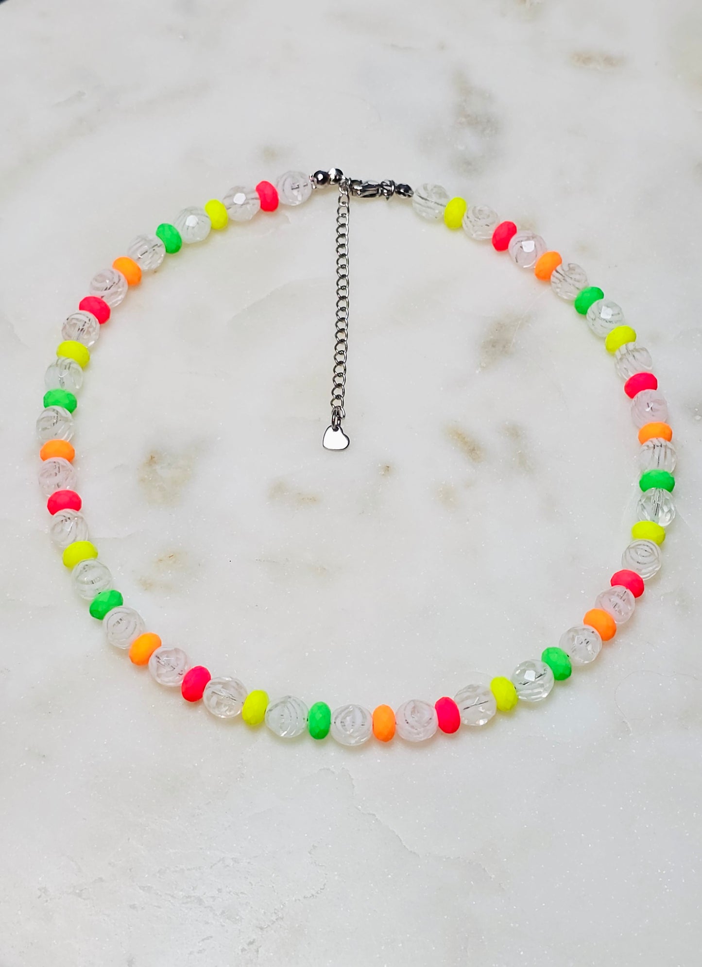 Etched Tiger Striped 8mm Beads Czech Neon Bead Spacers | Neon Beaded necklace | Summer Jewerly | Rave Choker | Fun Necklace