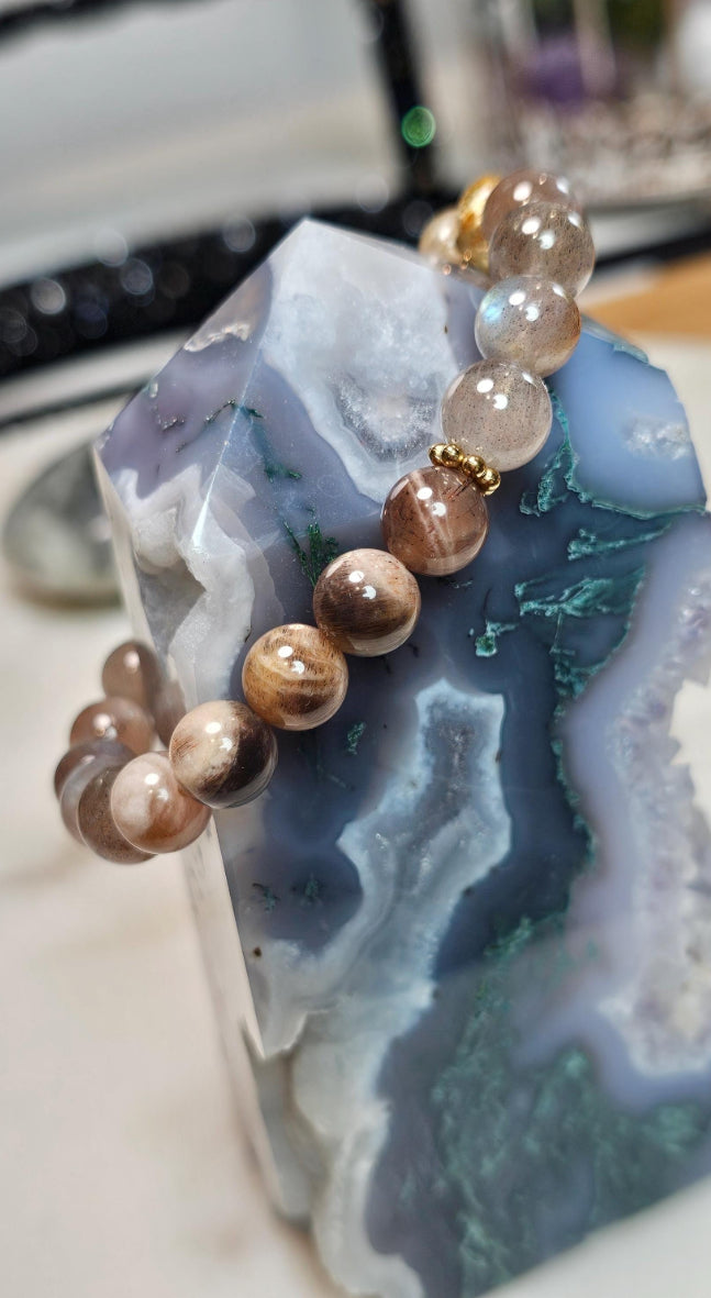 Inner Fire™  | AAA Red Labradorite, Golden Rutile Quartz, Black Moonstone Bracelet | Crystal Jewelry for Confidence, Truth & Personal Power