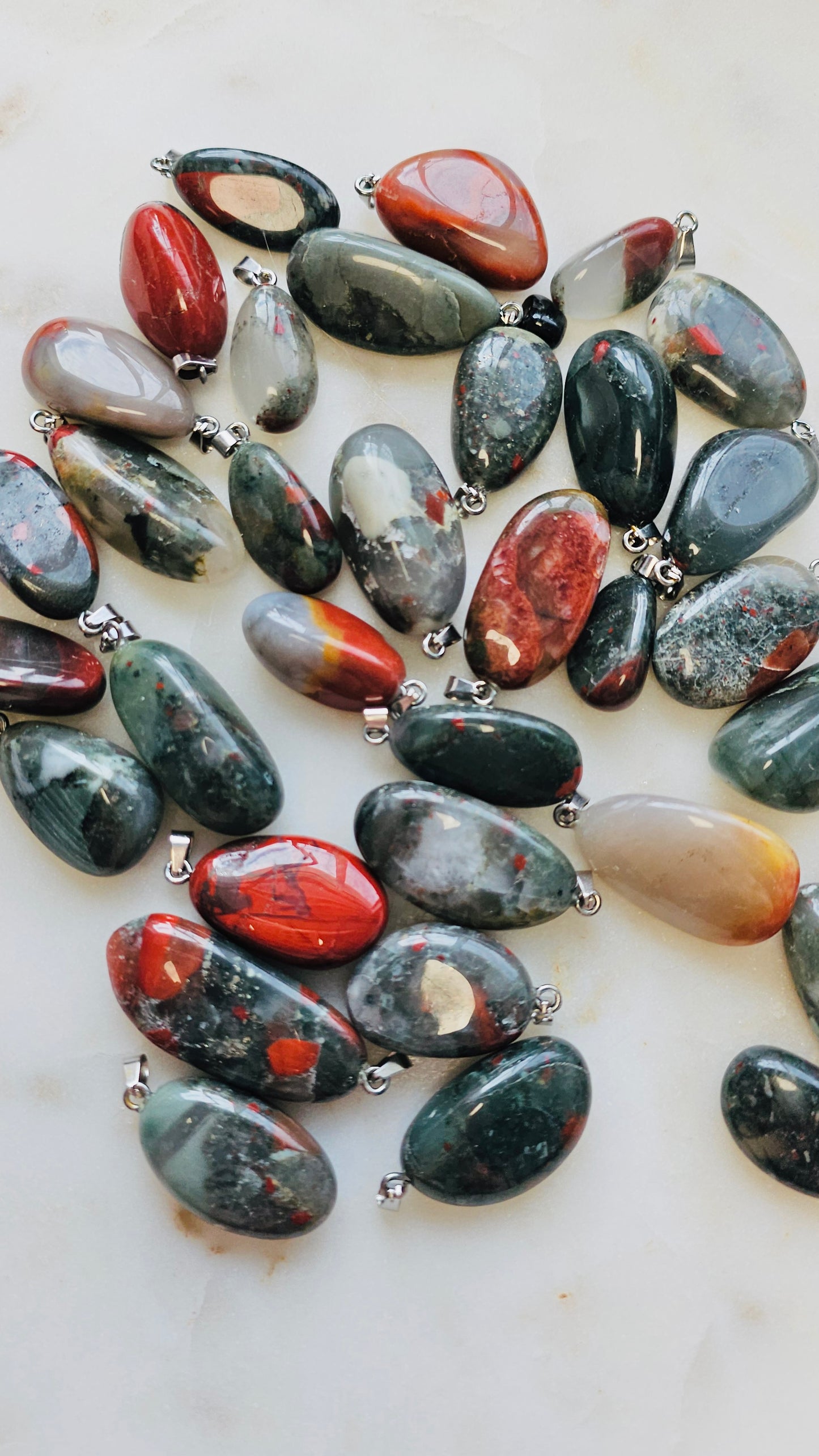 BloodStone Crystal Charm with Stainless Steel Chain | Mental Clarity Crystal Necklace | Long Chain 24”
