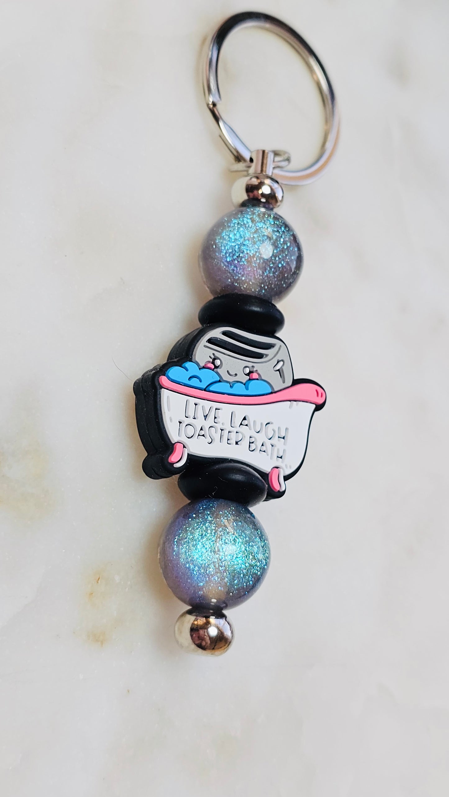 So Sparkly Live Laugh Toaster Bath Funny Keychain | Beaded Keychain | Sarcastic Gift | Bag Charm | Purse Accessory | Gift for Her