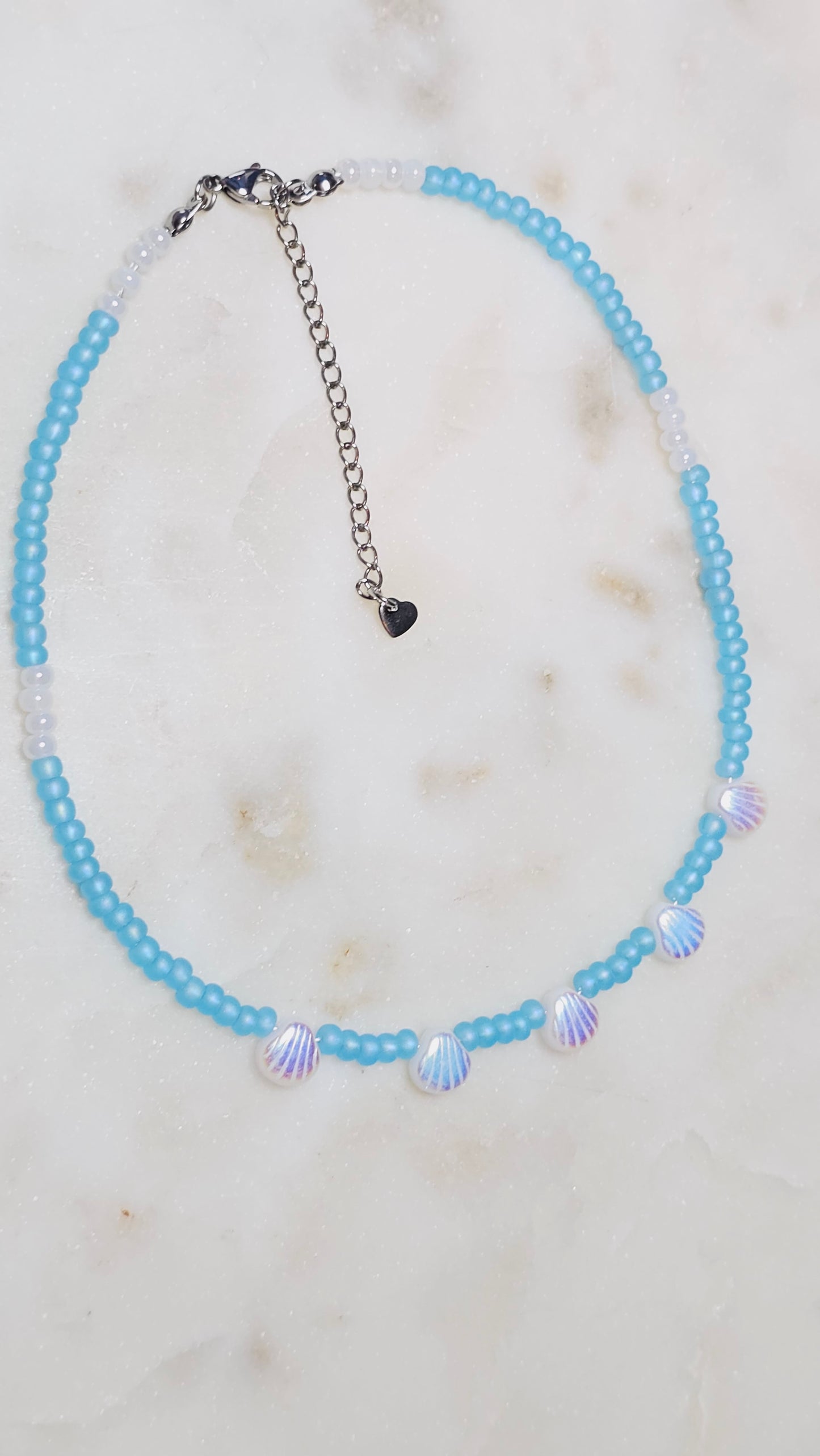Beachy Summer Dainty Ocean Blue Necklace | Czech Blue Seed Beads Czech Shell Beads | Handmade Dainty Jewelry | Gift for Women