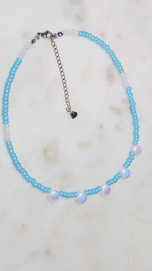 Beachy Summer Dainty Ocean Blue Necklace | Czech Blue Seed Beads Czech Shell Beads | Handmade Dainty Jewelry | Gift for Women