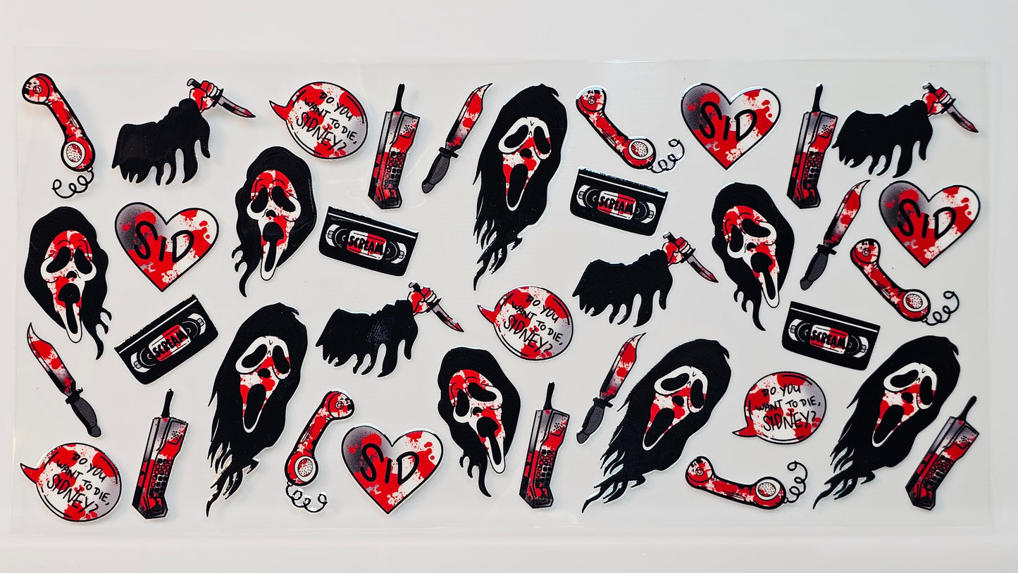 Scream Ghostface Halloween Hearts Horror Movie UVDTF Wrap 16 oz