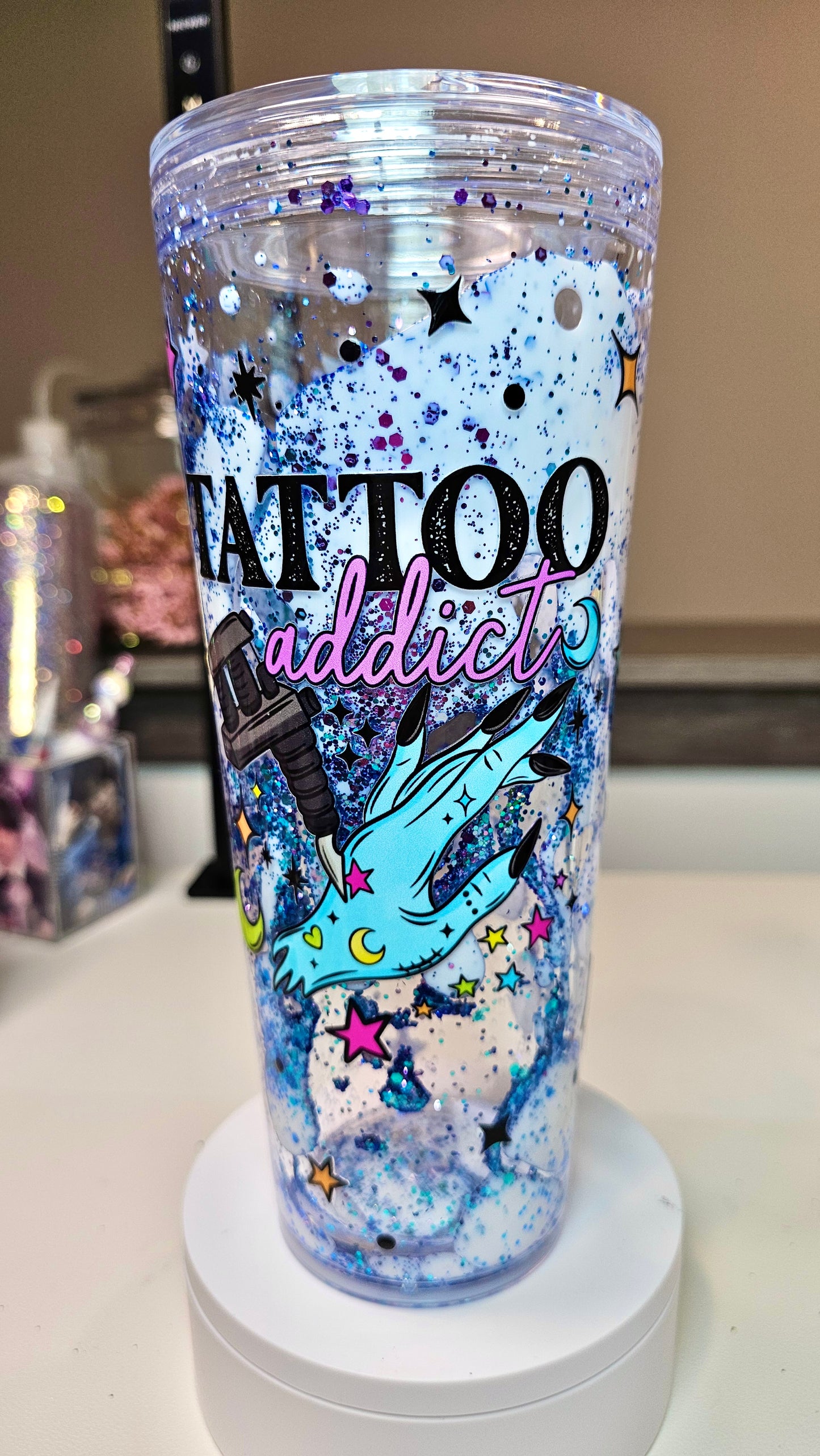 Tattoo Addict Snow Globe Lava Acrylic Tumbler 24 oz