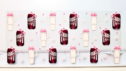 Dr Pepper with Tumblers and Flowers and Bows Drink UVDTF Wrap 16 oz