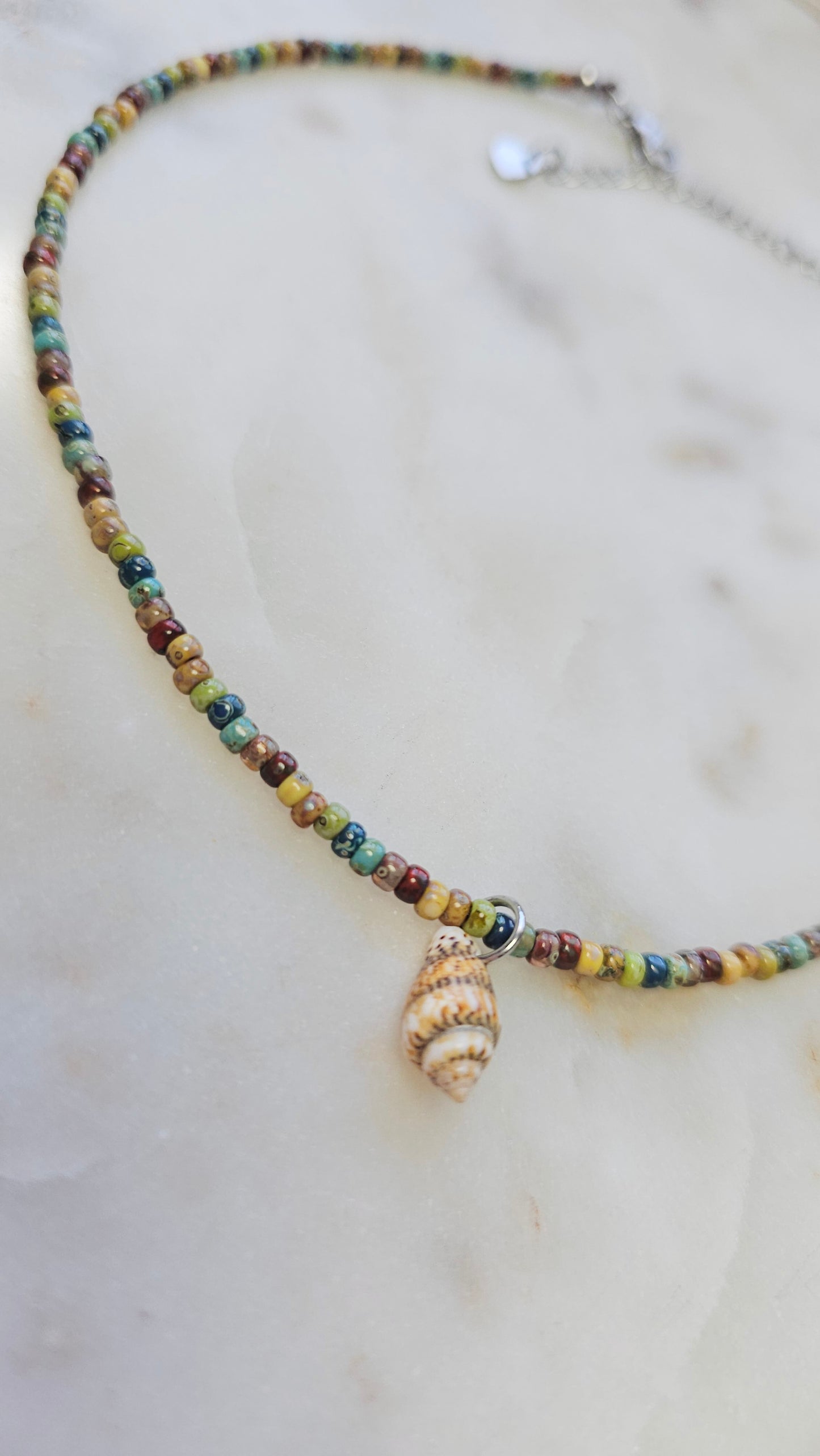 Beachy Summer Dainty Shell Necklace Choker | Czech Seed Beads Natural Shell Charm | Handmade Dainty Jewelry | Gift for Women