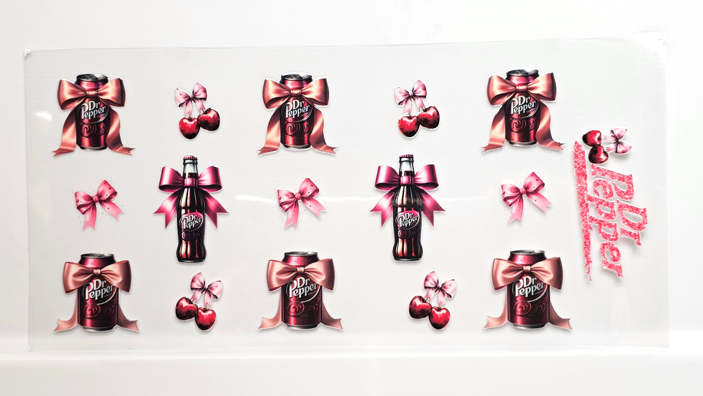 Dr Pepper with Bows and Cherries Drink UVDTF Wrap 16 oz