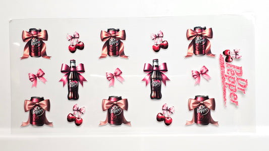 Dr Pepper with Bows and Cherries Drink UVDTF Wrap 16 oz