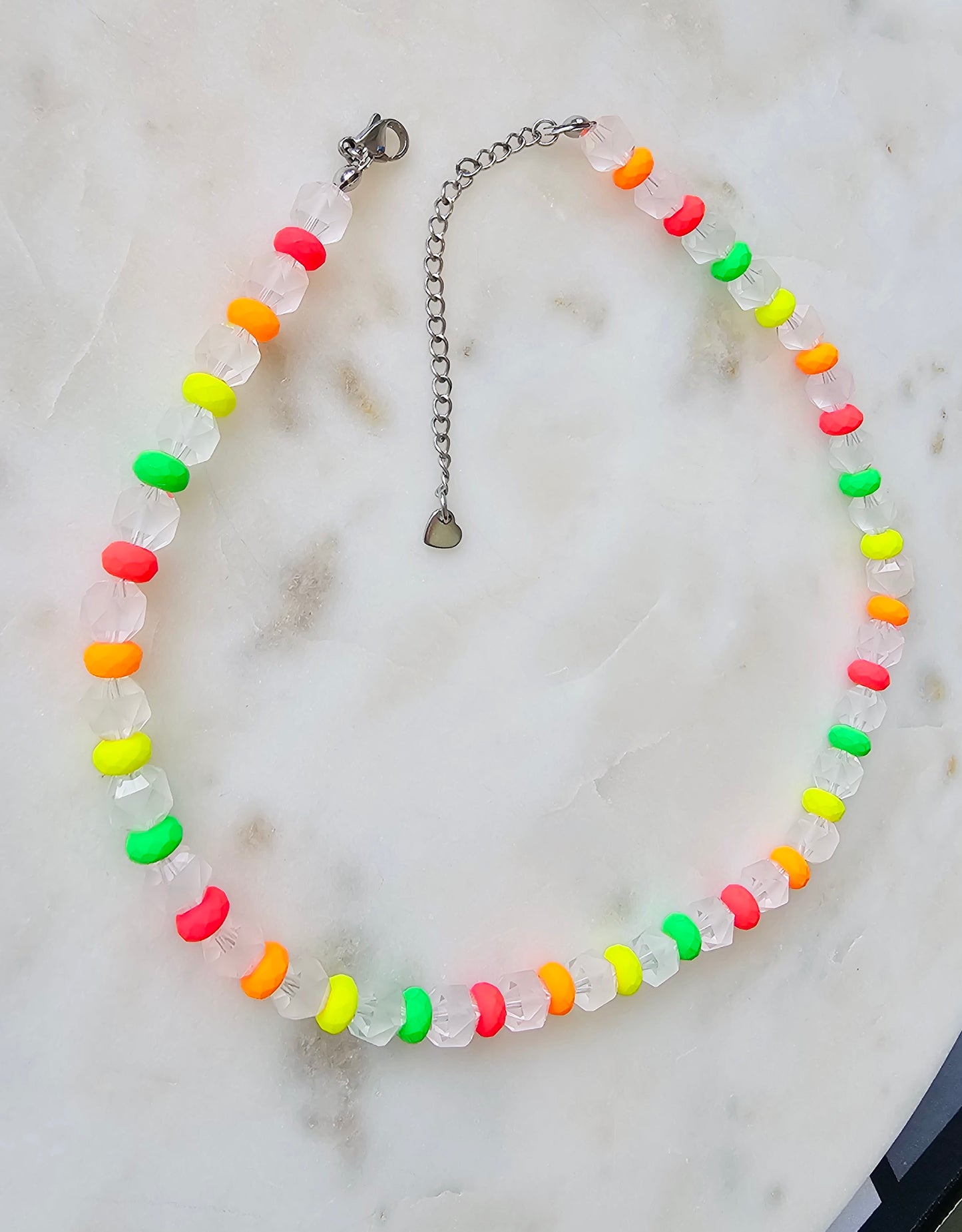 Neon Necklace | Neon Choker | Frosted Glass Matte Faceted 8 mm Beads with Czech Neon Beads | Beaded necklace | Summer Rave Necklace