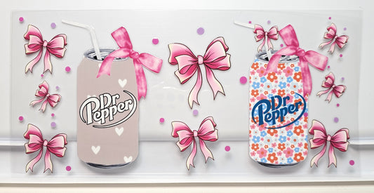 Dr Pepper Soda with Bows Floral Drink UVDTF Wrap 16 oz