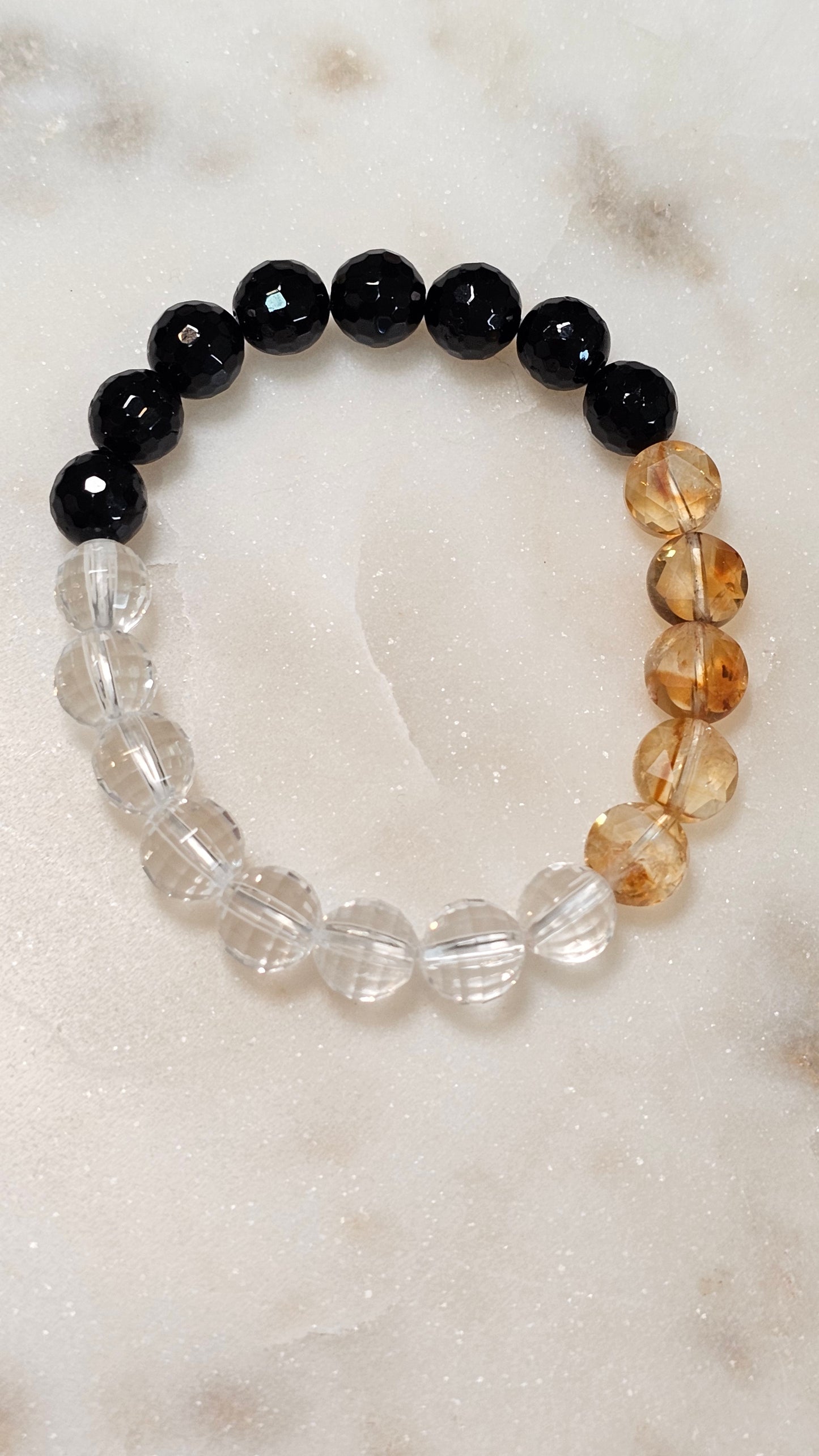 Safe to Receive™ Citrine Coin Bracelet | AAA Black Tourmaline 8mm | AAA Clear Quartz 8mm | Gold Coin Abundance & Protection Energy Bracelet | Stretch Crystal Bracelet
