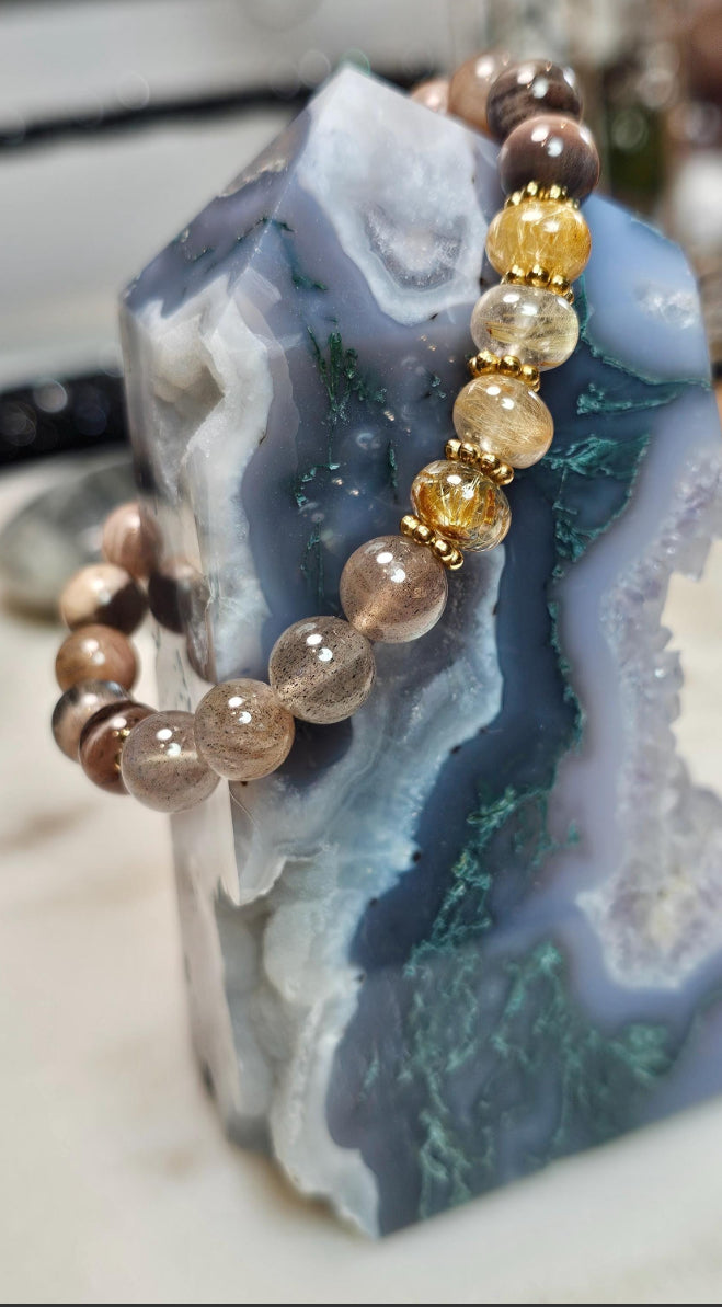 Inner Fire™  | AAA Red Labradorite, Golden Rutile Quartz, Black Moonstone Bracelet | Crystal Jewelry for Confidence, Truth & Personal Power