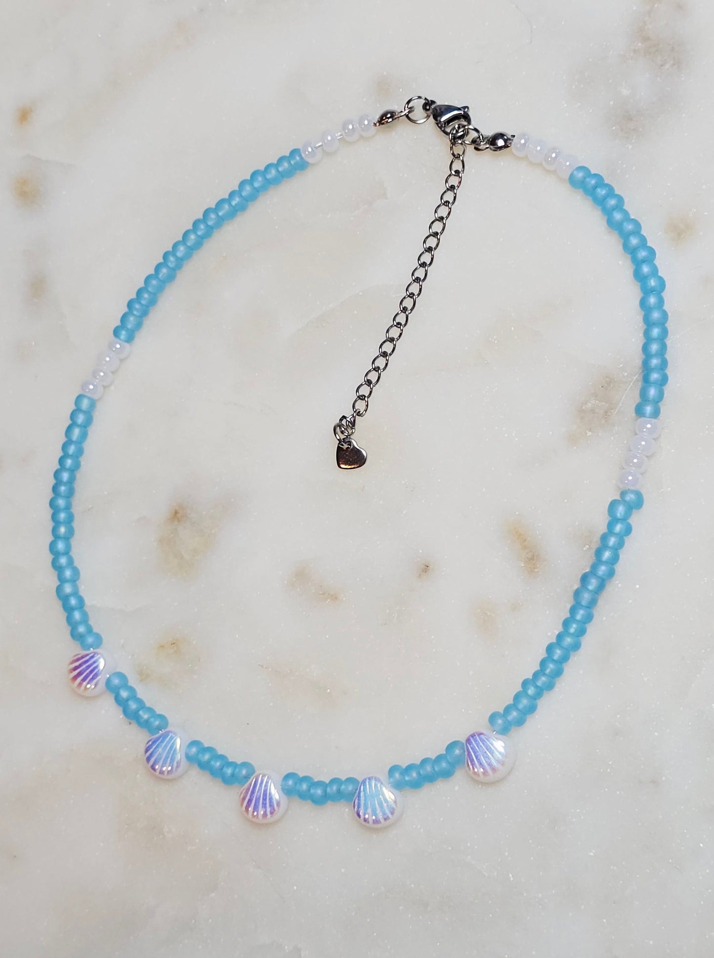 Beachy Summer Dainty Ocean Blue Necklace | Czech Blue Seed Beads Czech Shell Beads | Handmade Dainty Jewelry | Gift for Women