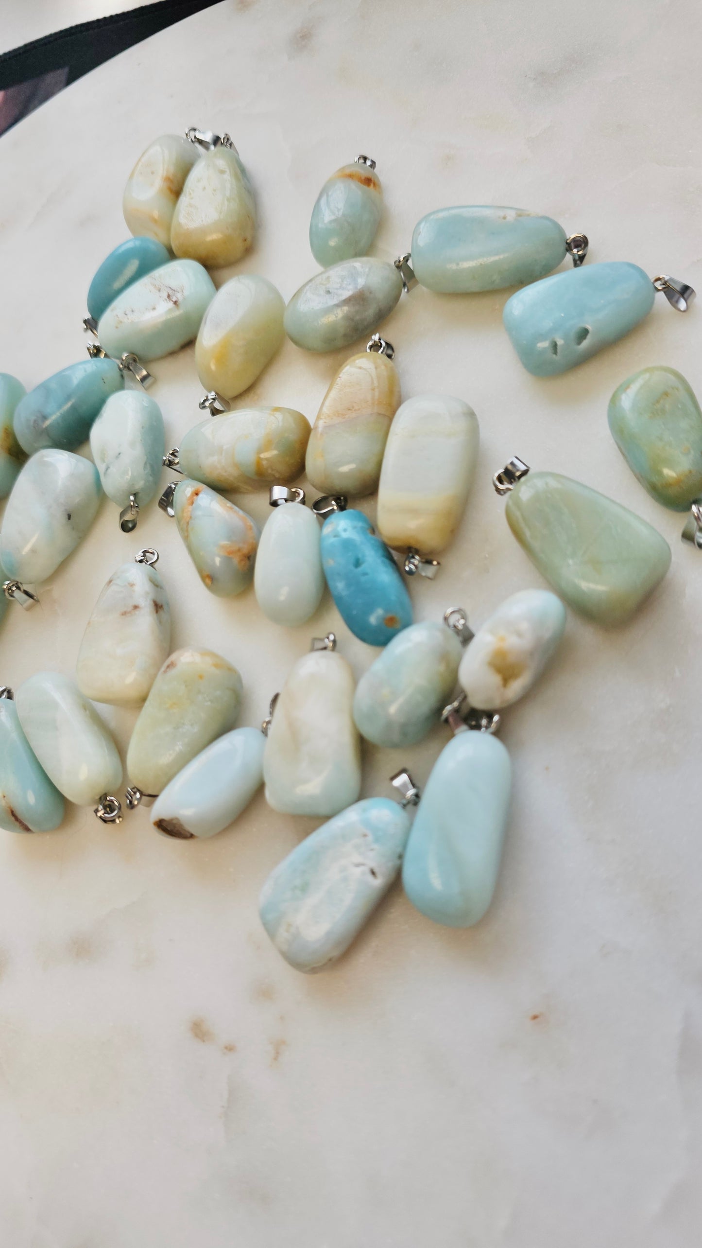Amazonite Crystal Charm with Stainless Steel Chain | Calming Peaceful Beachy Necklace | Long Chain 24”
