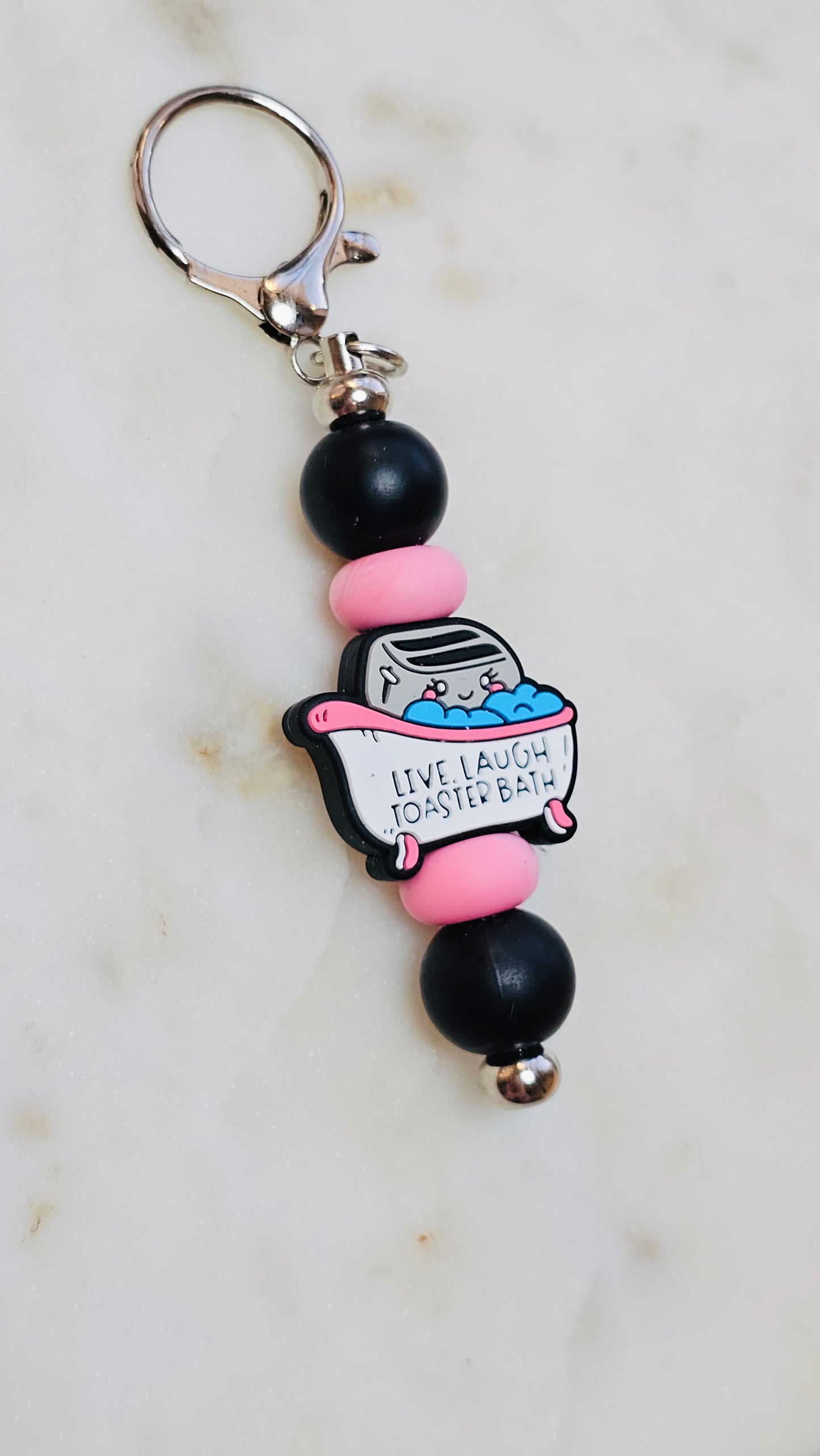 Live Laugh Toaster Bath Funny Keychain | Beaded Keychain | Sarcastic Gift | Bag Charm | Purse Accessory | Gift for Her