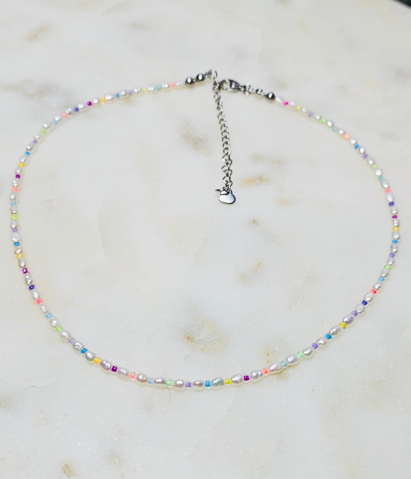 Prism™ Choker | Dainty Pearl & Czech Neon Seed Bead Necklace | Summer Neon Rave Jewelry | Y2K Festival Jewelry