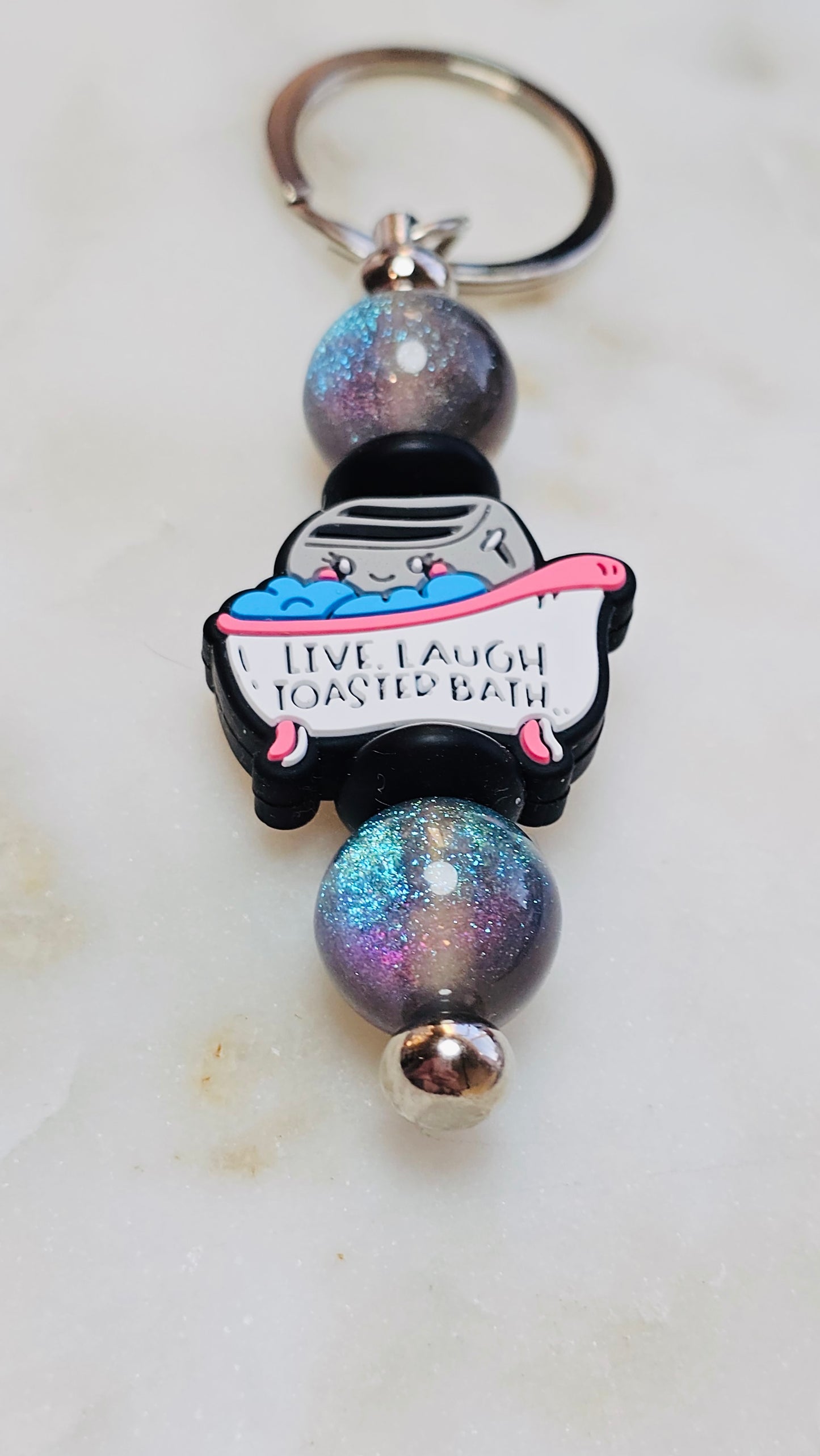So Sparkly Live Laugh Toaster Bath Funny Keychain | Beaded Keychain | Sarcastic Gift | Bag Charm | Purse Accessory | Gift for Her