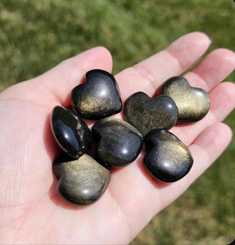 Gold Sheen Obsidian Heart | Puffy Crystal Heart | Protection & Grounding Stone | Crystal Gift for Her | Manifestation | Pocket Crystal