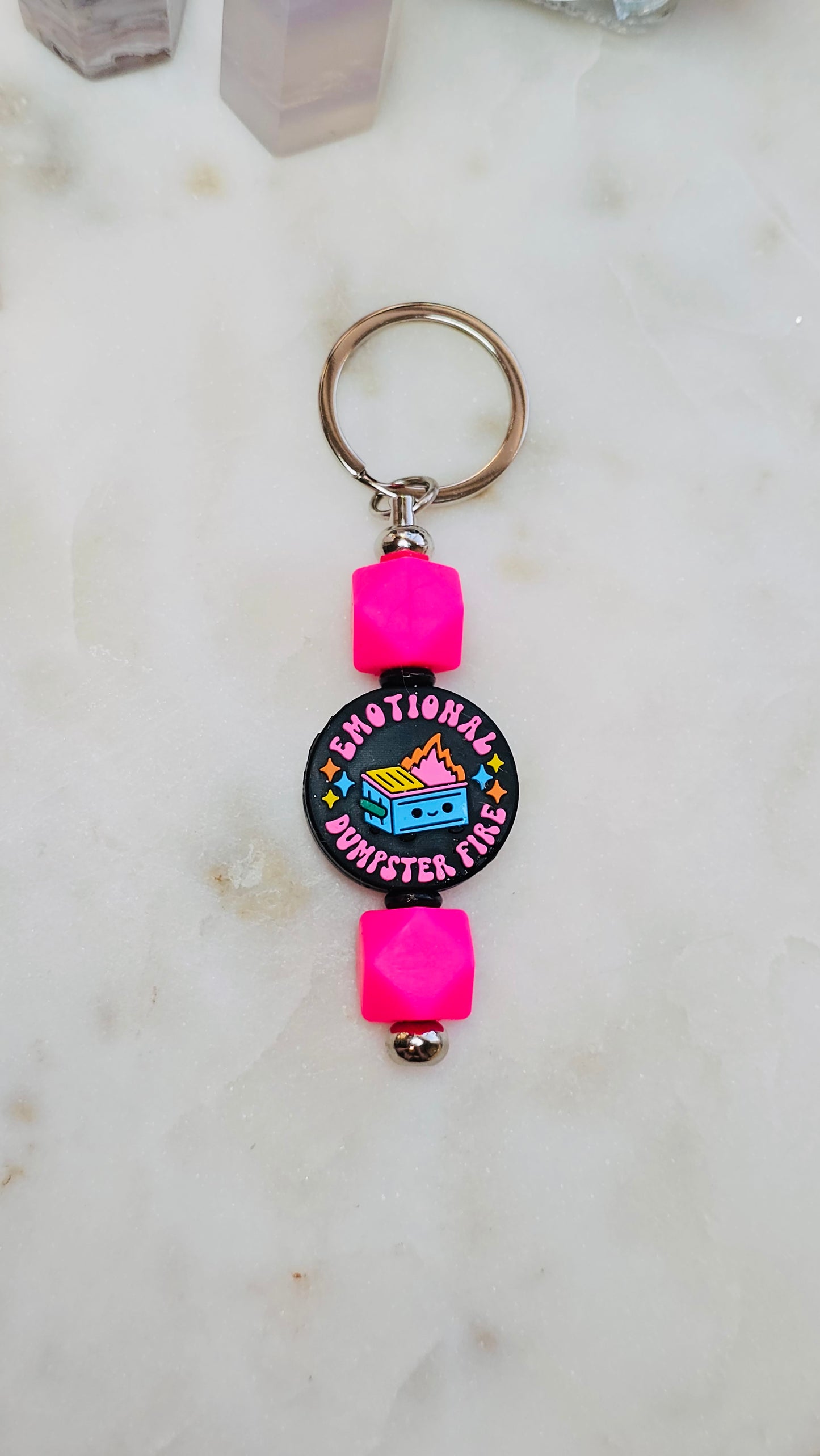 Emotional Dumpster Fire Funny Keychain | Beaded Keychain | Sarcastic Gift | Bag Charm | Purse Accessory | Gag Gift for Her