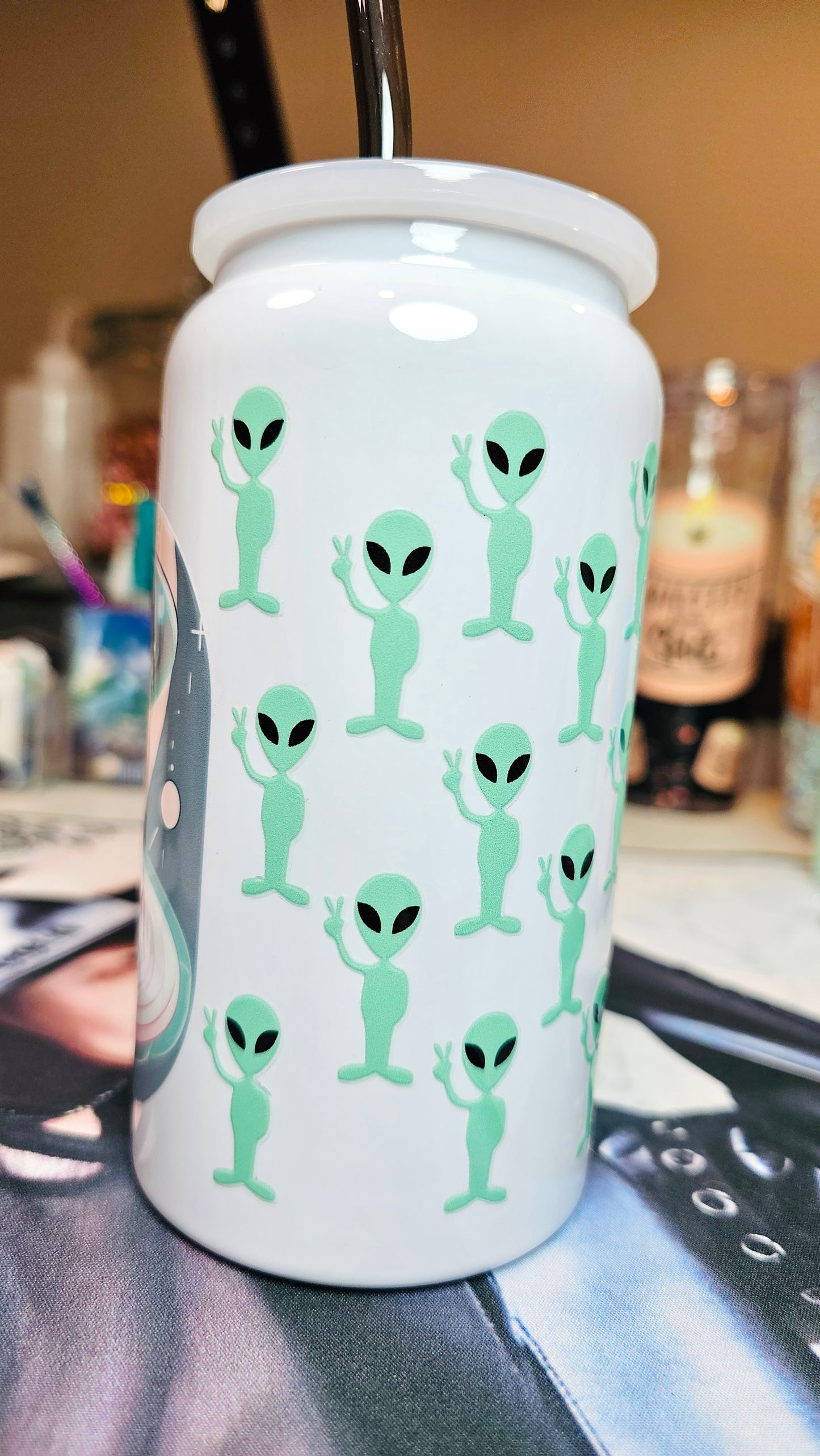 MATURE “Bye Bitches” UFO Alien Funny Sarcastic Custom DreaminginHippie Design White Glossy Stainless Steel Tumbler Cup 16 oz