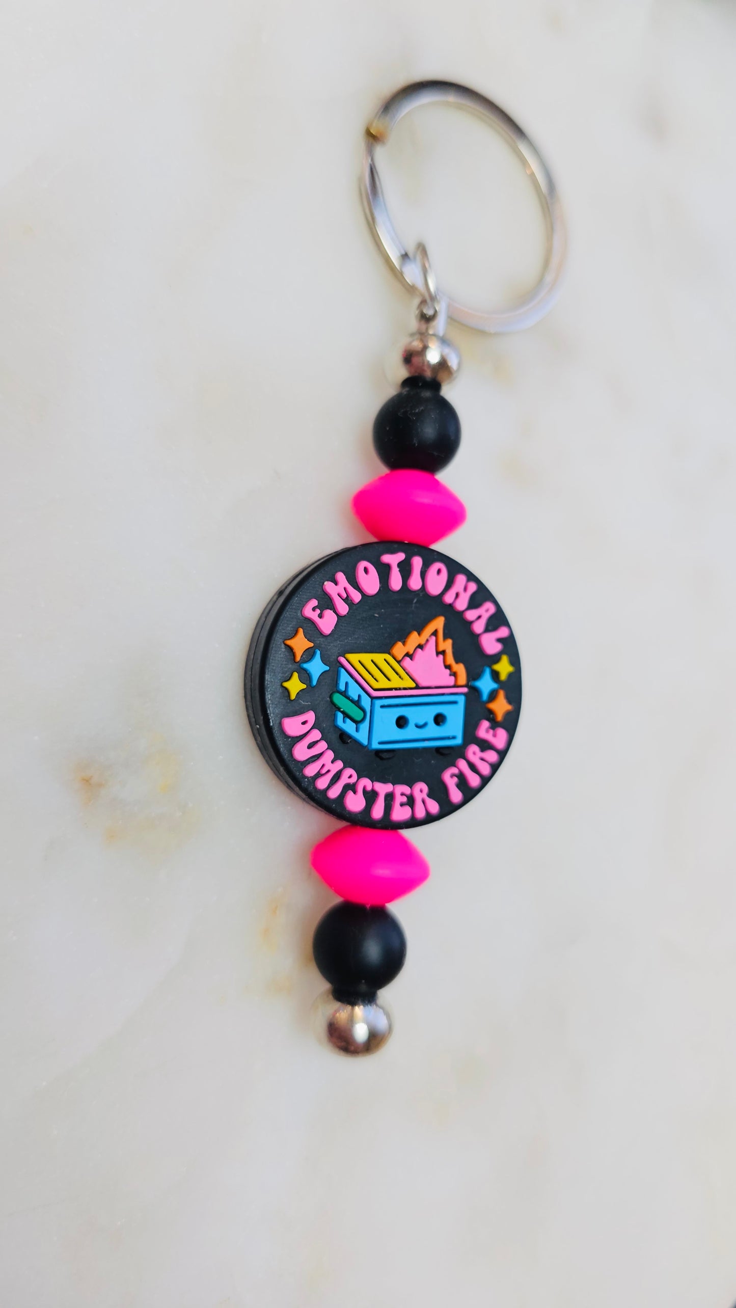 Emotional Dumpster Fire Funny Keychain | Beaded Keychain | Sarcastic Gift | Bag Charm | Purse Accessory | Gag Gift for Her