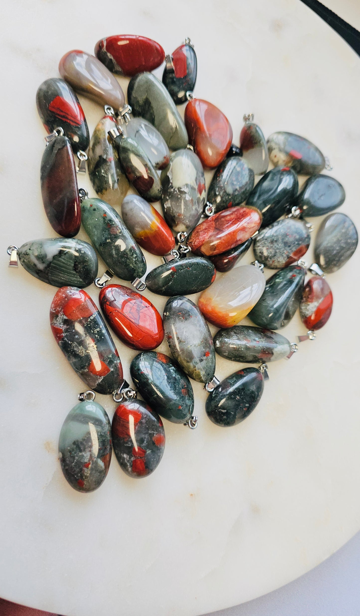 BloodStone Crystal Charm with Stainless Steel Chain | Mental Clarity Crystal Necklace | Long Chain 24”