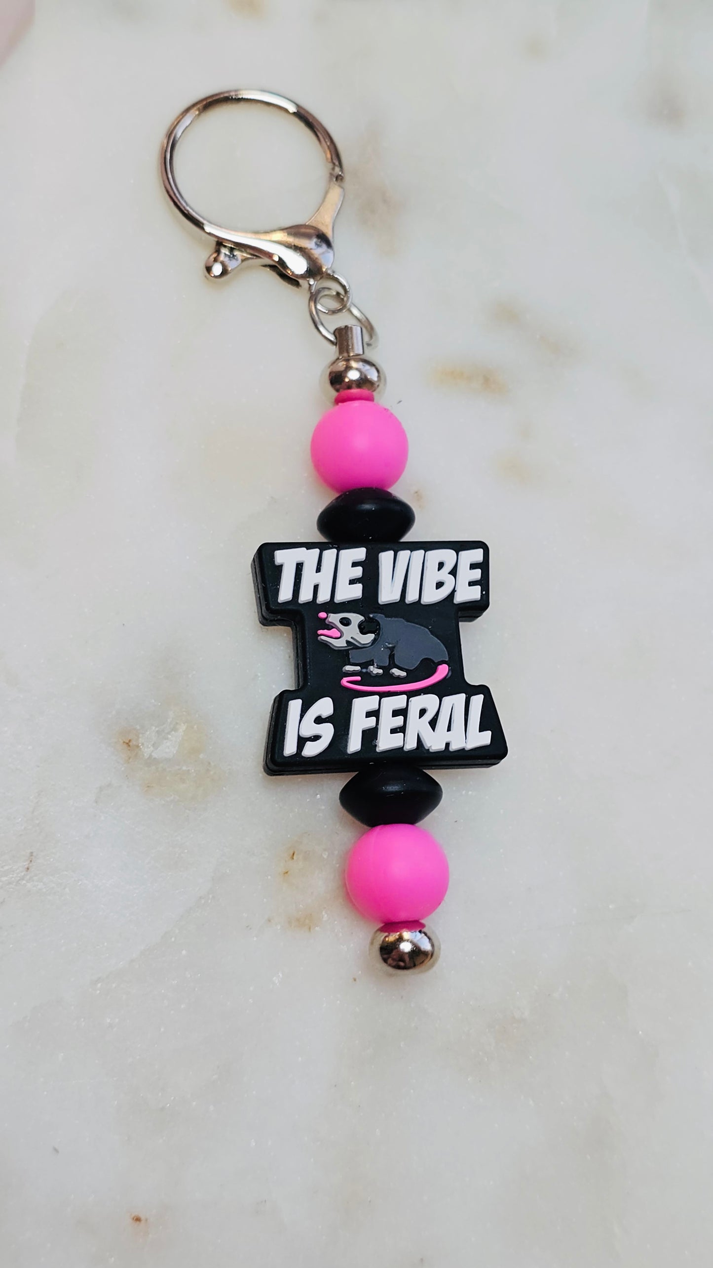 The Vibe Here is Feral Funny Keychain | Beaded Keychain | Sarcastic Gift | Bag Charm | Purse Accessory | Gag Gift for Her