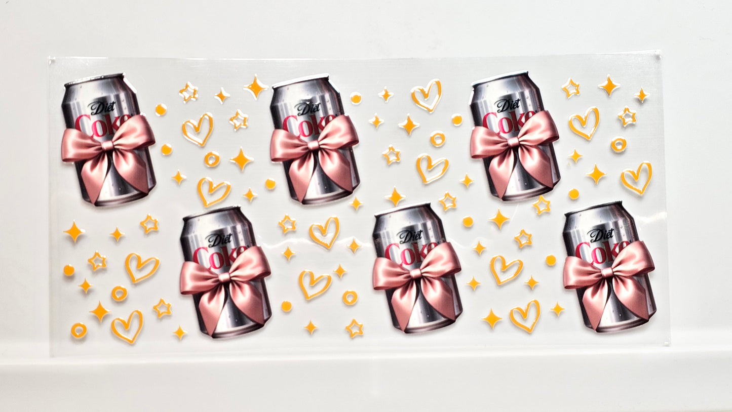 Diet Coke Cans with Bows and Hearts Drink UVDTF Wrap 16 oz