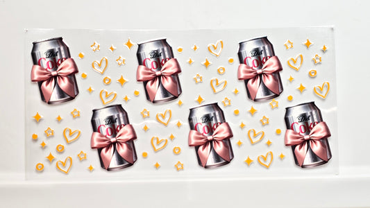 Diet Coke Cans with Bows and Hearts Drink UVDTF Wrap 16 oz