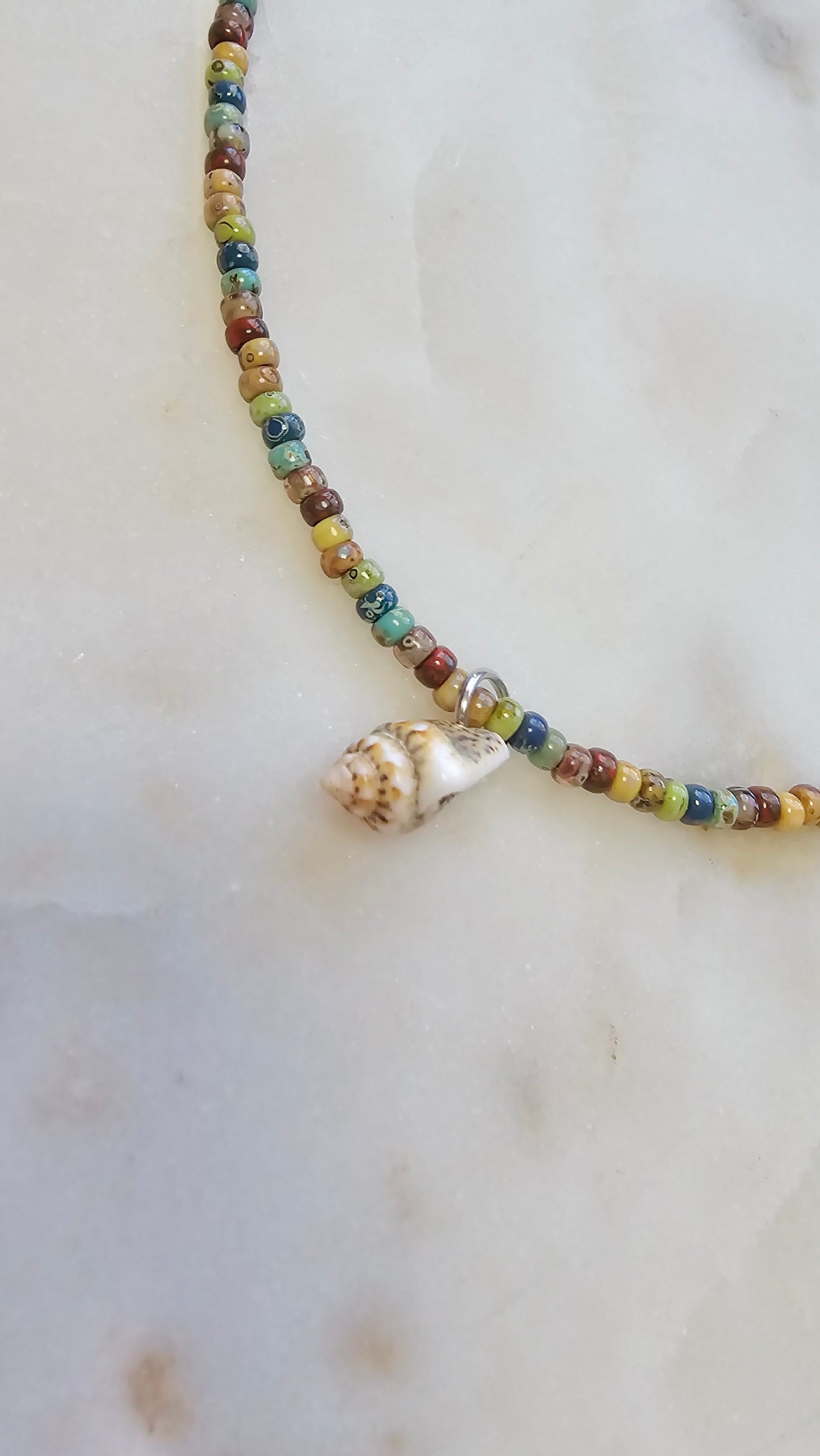 Beachy Summer Dainty Shell Necklace Choker | Czech Seed Beads Natural Shell Charm | Handmade Dainty Jewelry | Gift for Women